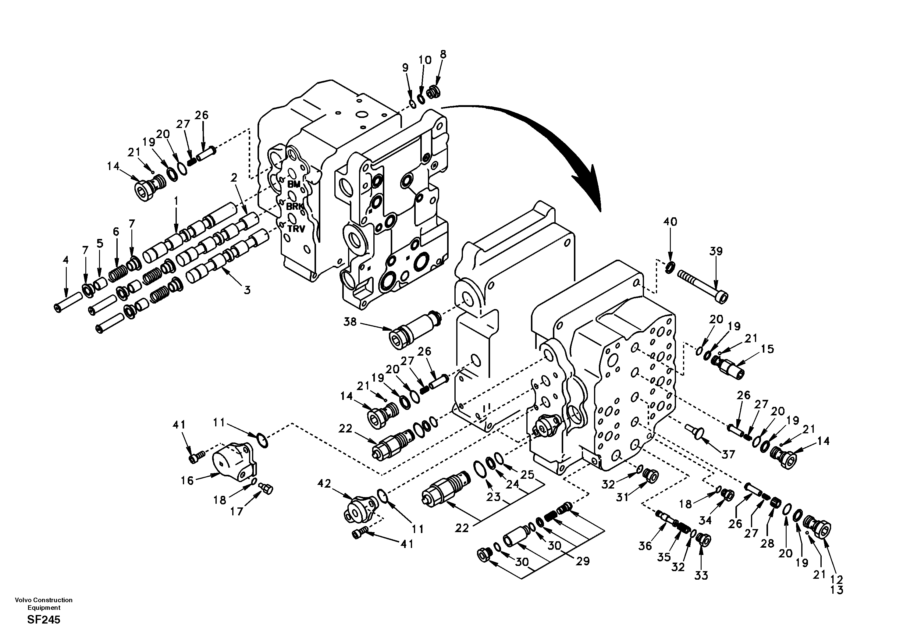 Схема запчастей Volvo EC460 - 51392 Main control valve, boom and bucket and travel Rh 