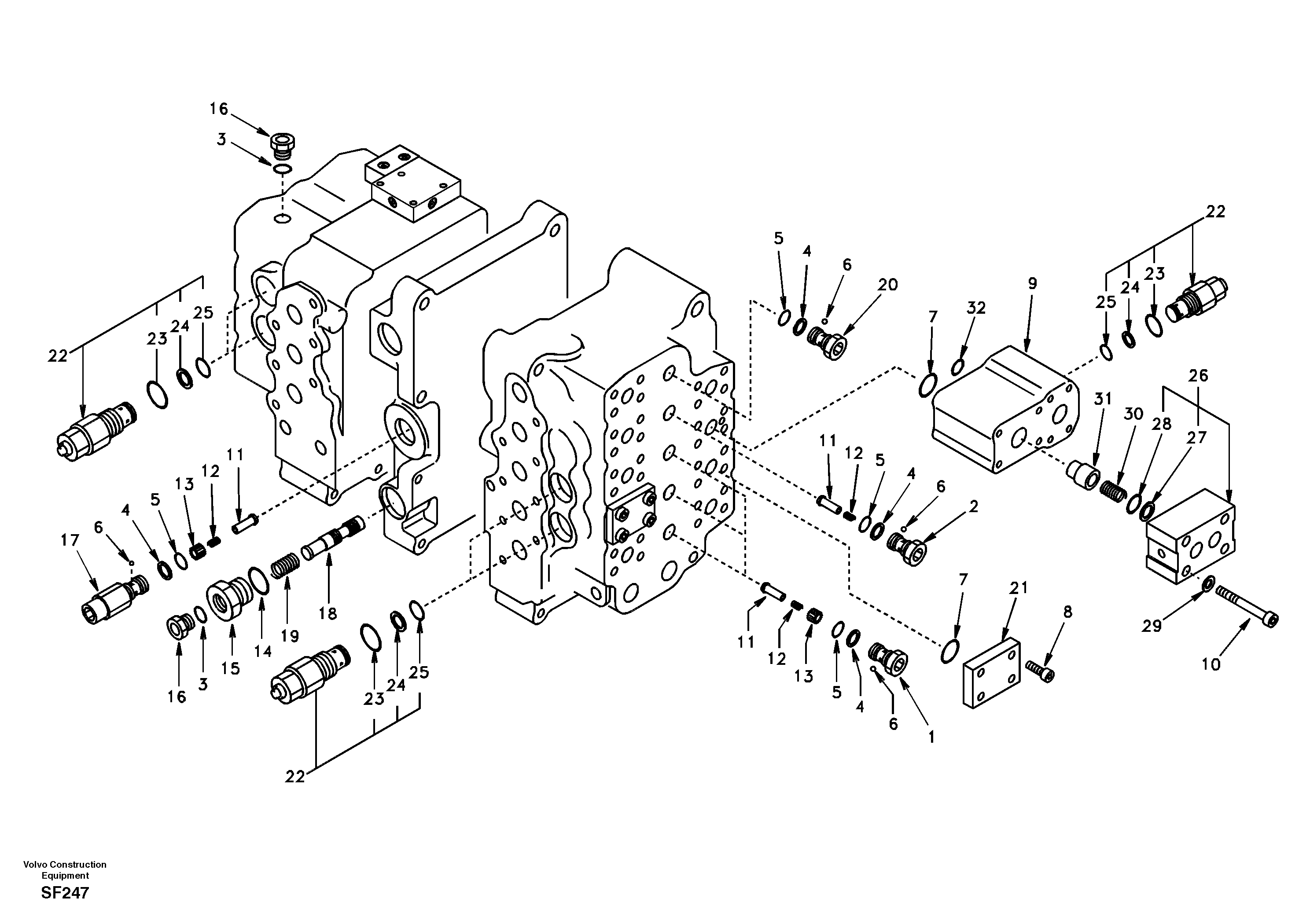 Схема запчастей Volvo EC460 - 51394 Main control valve, relief valve and dipper arm holding 