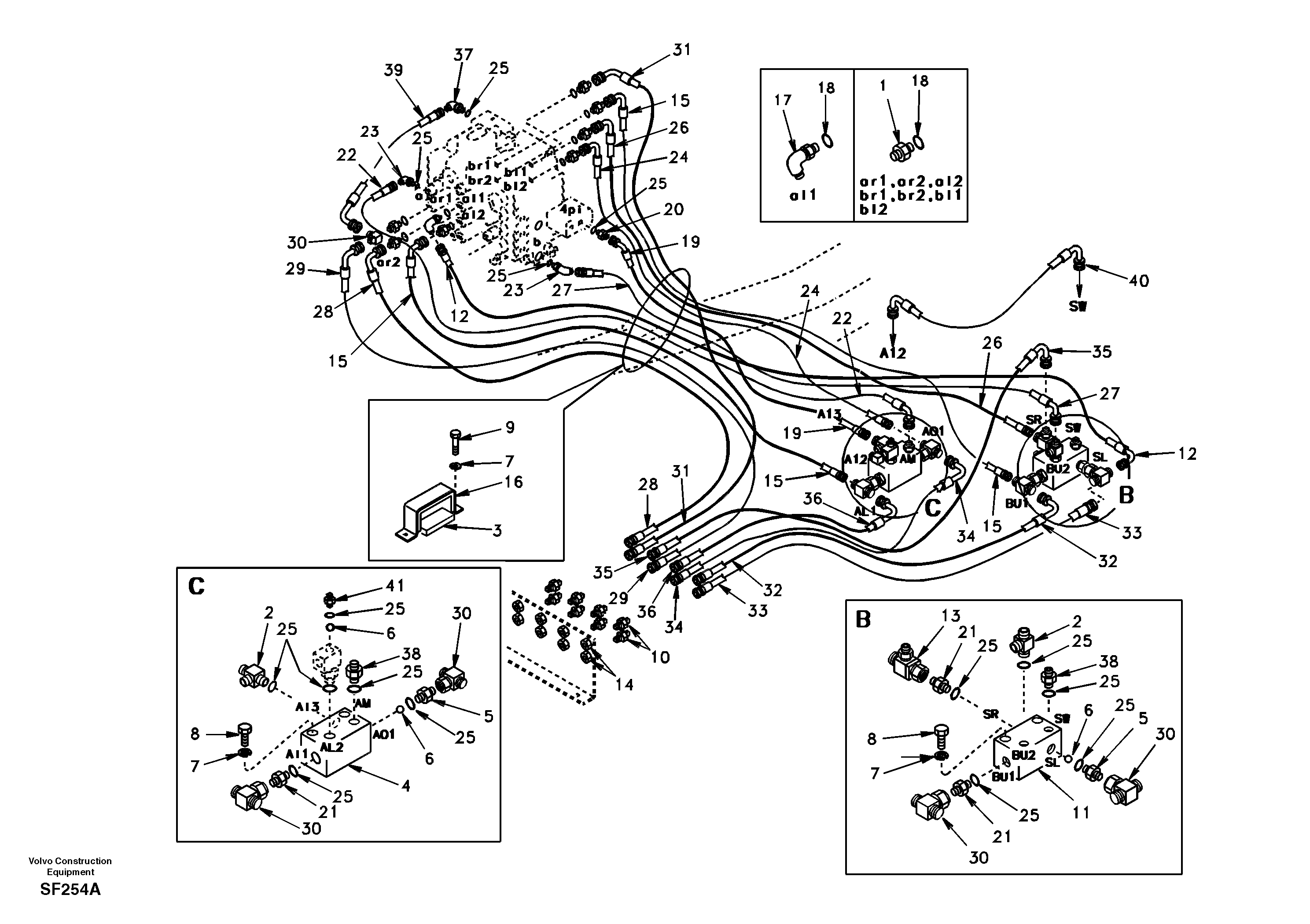 Схема запчастей Volvo EC460 - 10004 Servo system, control valve to remote control valve 