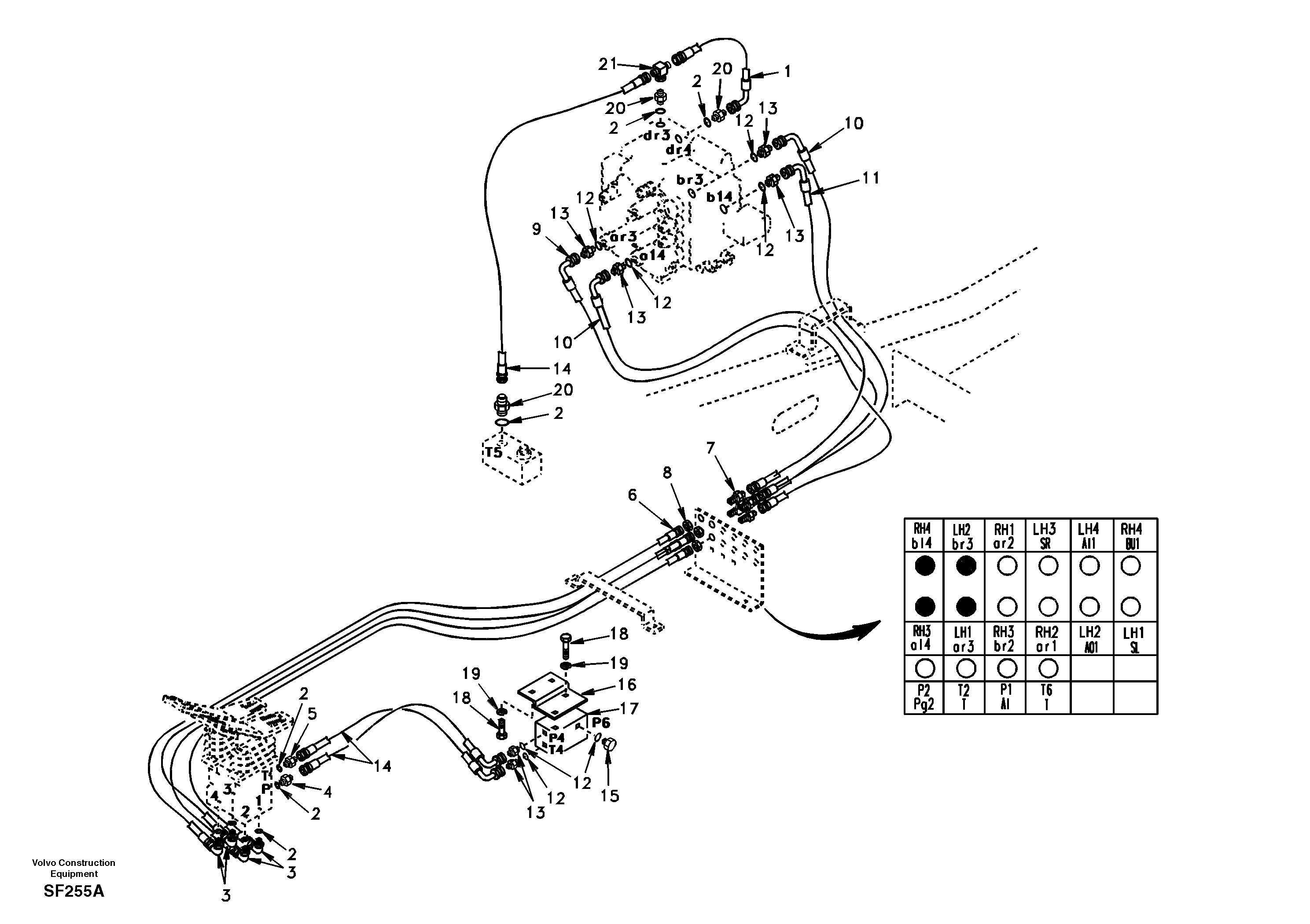 Схема запчастей Volvo EC460 - 24046 Servo system, control valve to remote control valve pedal 