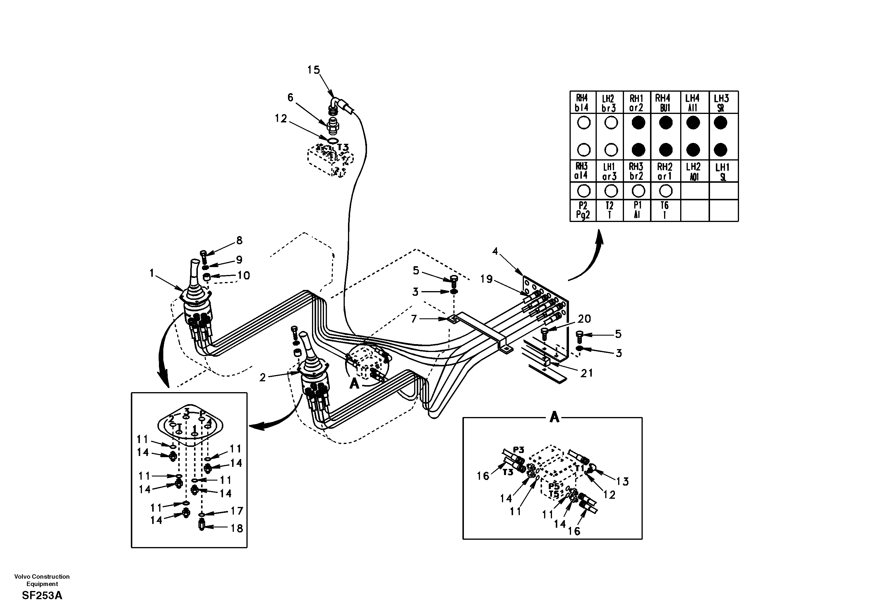 Схема запчастей Volvo EC460 - 44306 Servo system, control valve to remote control valve 