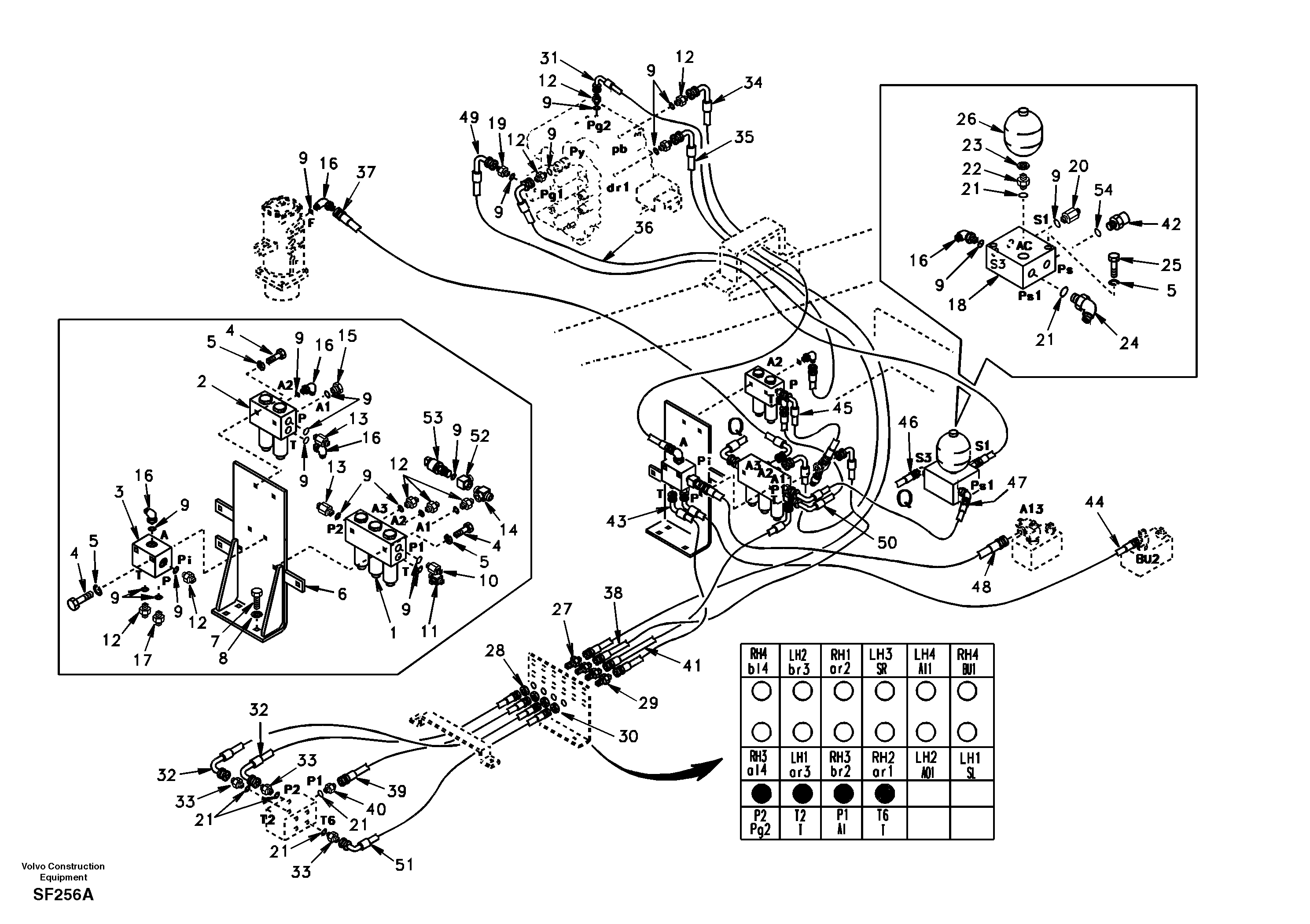 Схема запчастей Volvo EC460 - 44308 Servo system, control valve to solenoid valve 