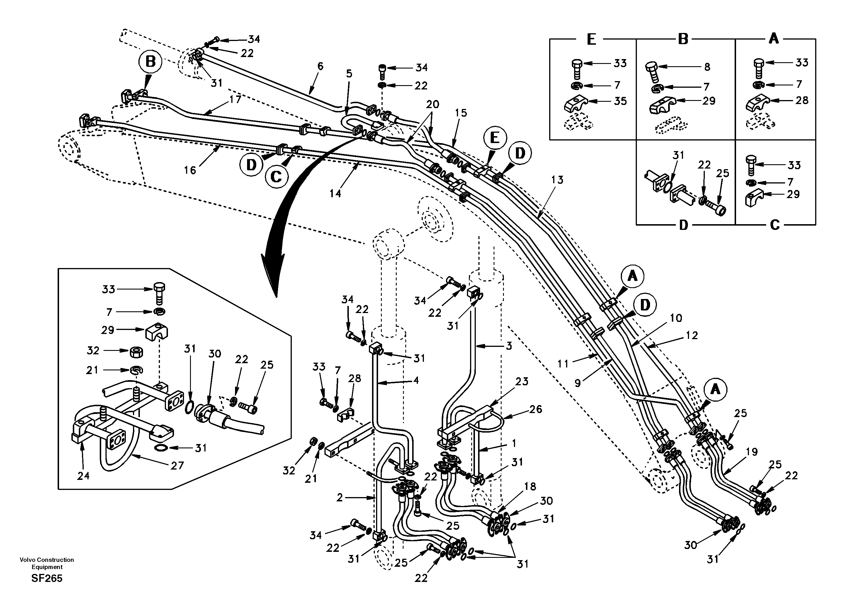 Схема запчастей Volvo EC460 - 76662 Working hydraulic, boom 