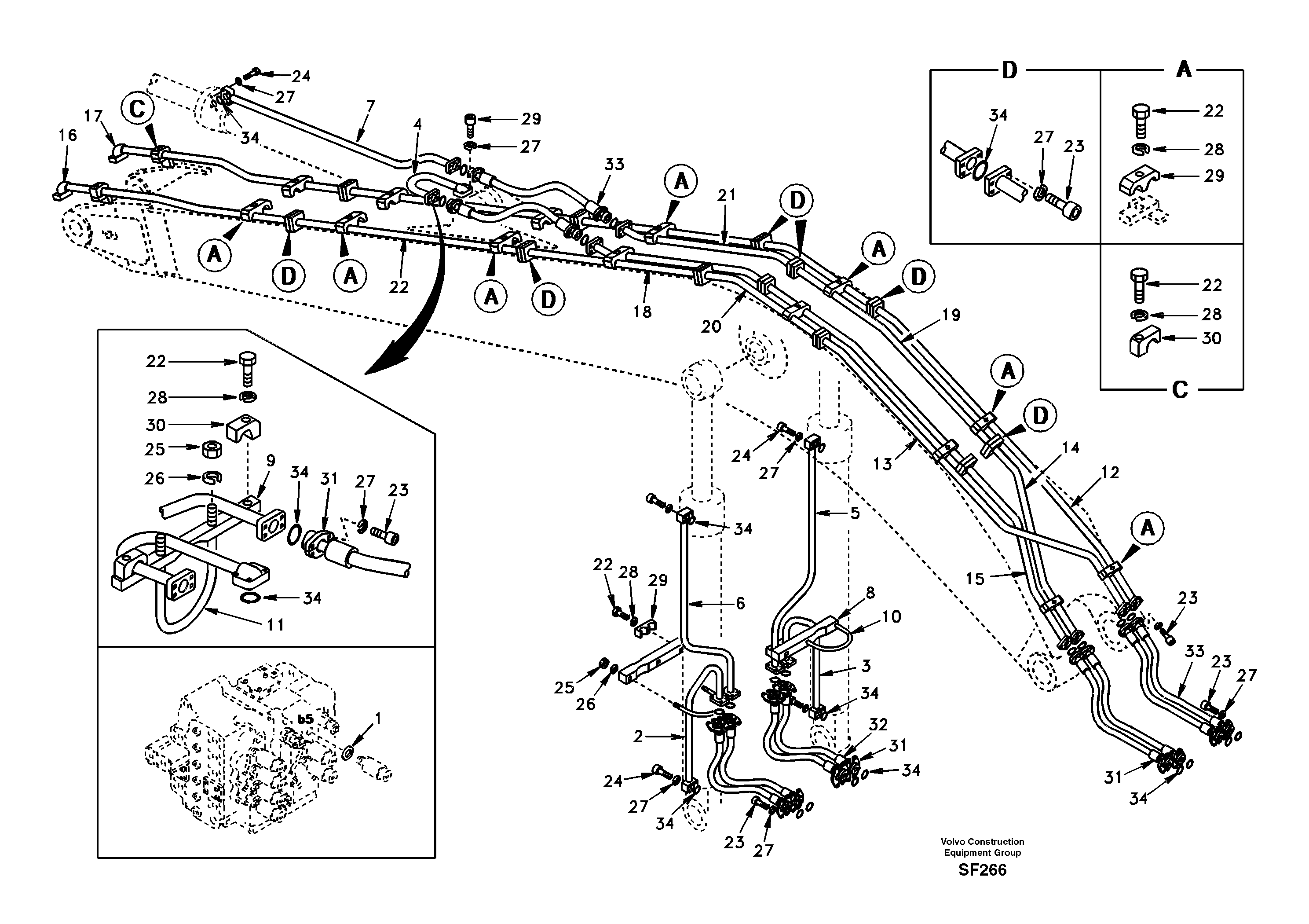 Схема запчастей Volvo EC460 - 76825 Working hydraulic, long boom 