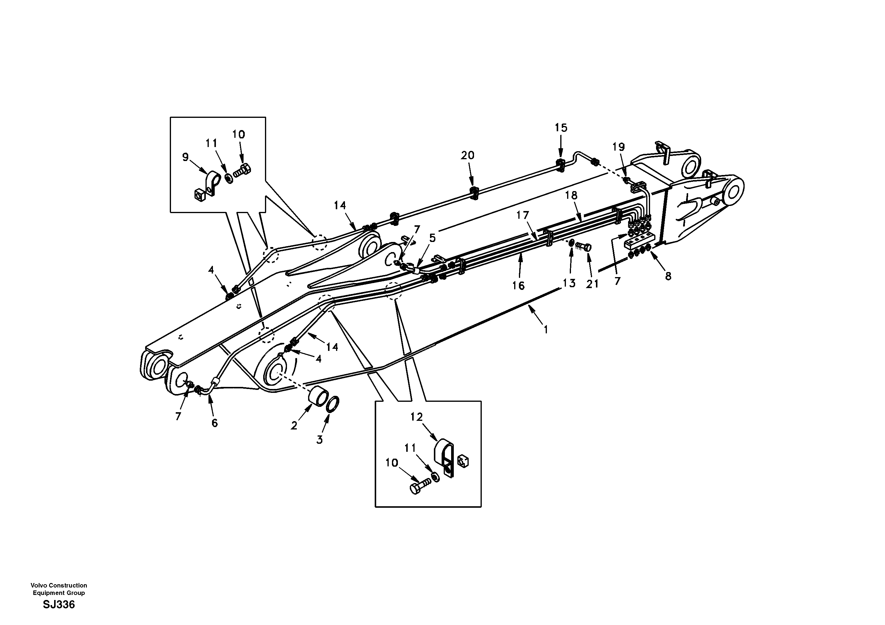 Схема запчастей Volvo EW170 & EW180 SER NO 3031- - 35031 Boom and grease piping, adjustable 2nd 