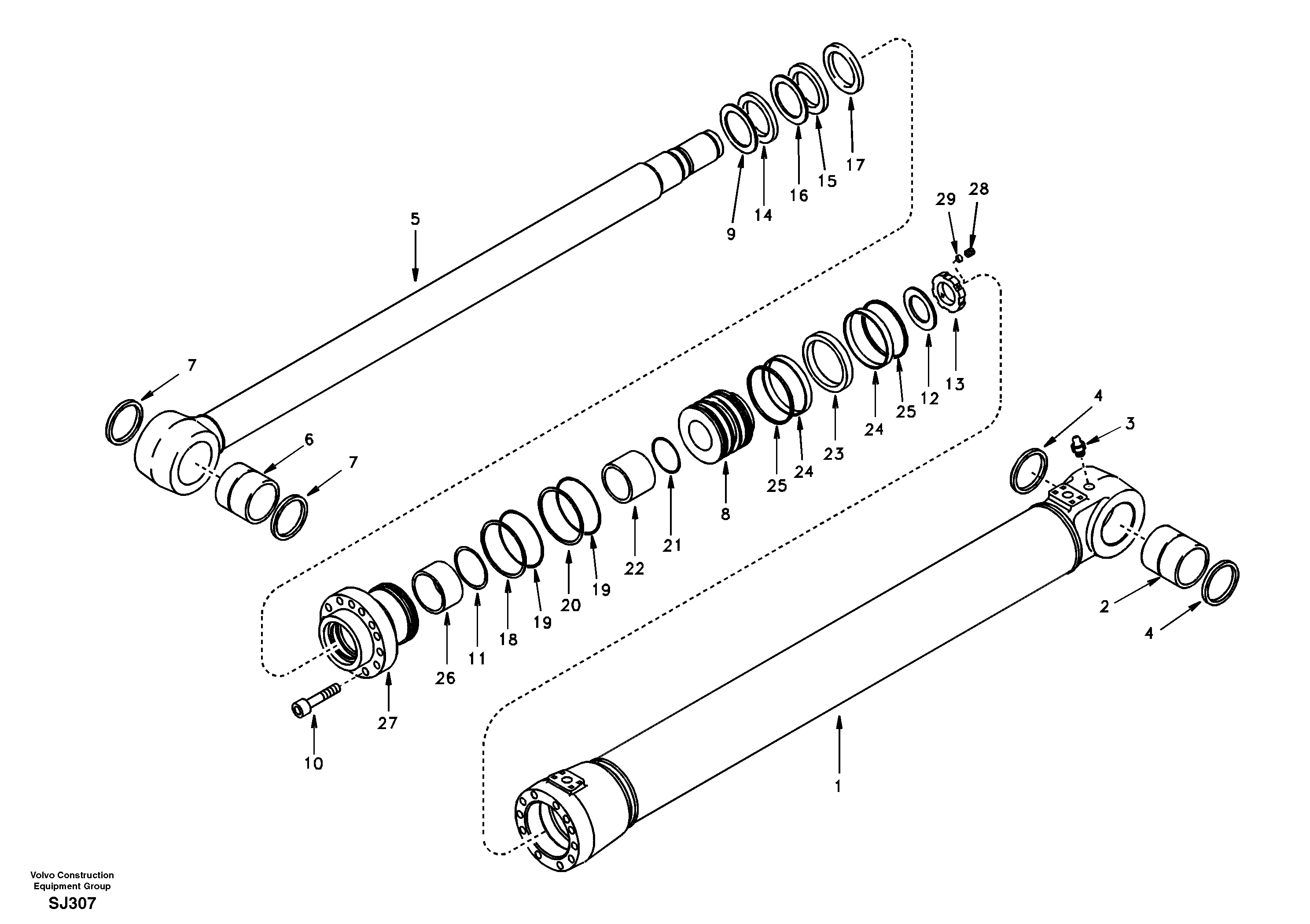 Схема запчастей Volvo EW170 & EW180 SER NO 3031- - 38927 Гидроцилиндр стрелы 