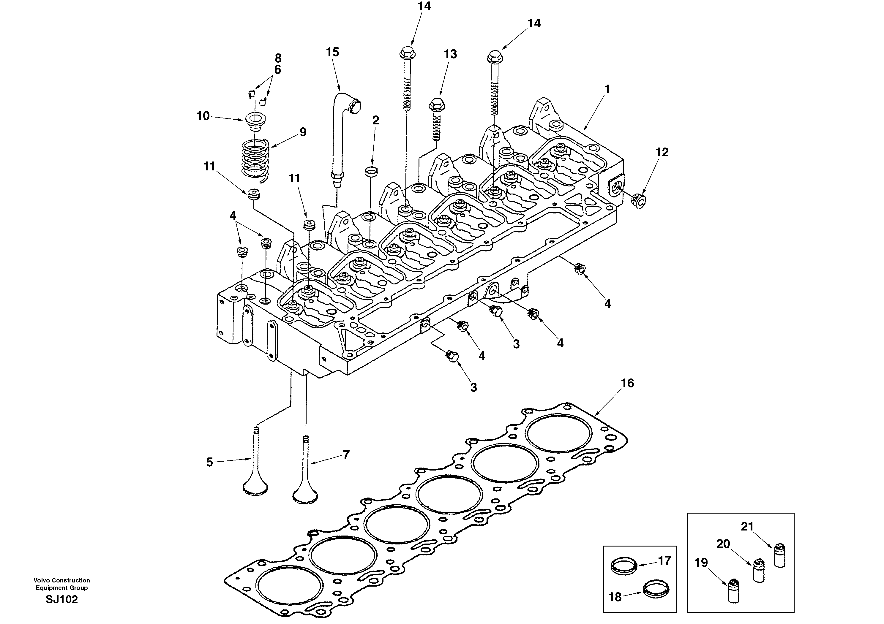 Схема запчастей Volvo EW170 & EW180 SER NO 3031- - 34157 Головка блока цилиндров 