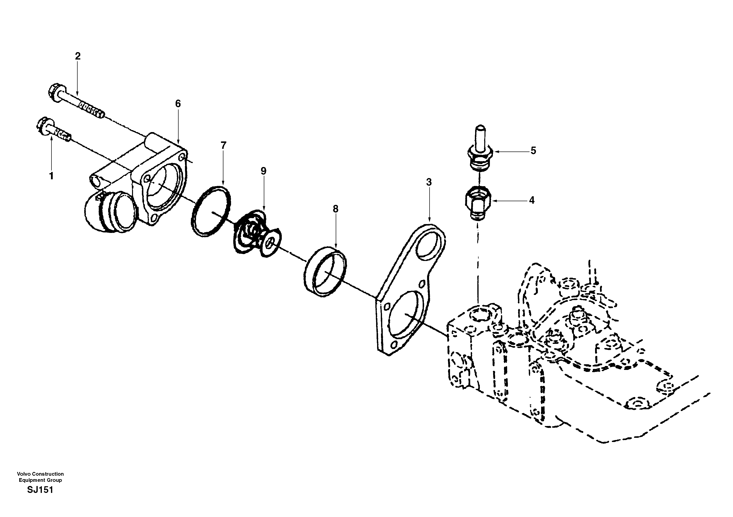 Схема запчастей Volvo EW170 & EW180 SER NO 3031- - 40399 Thermostat housing 