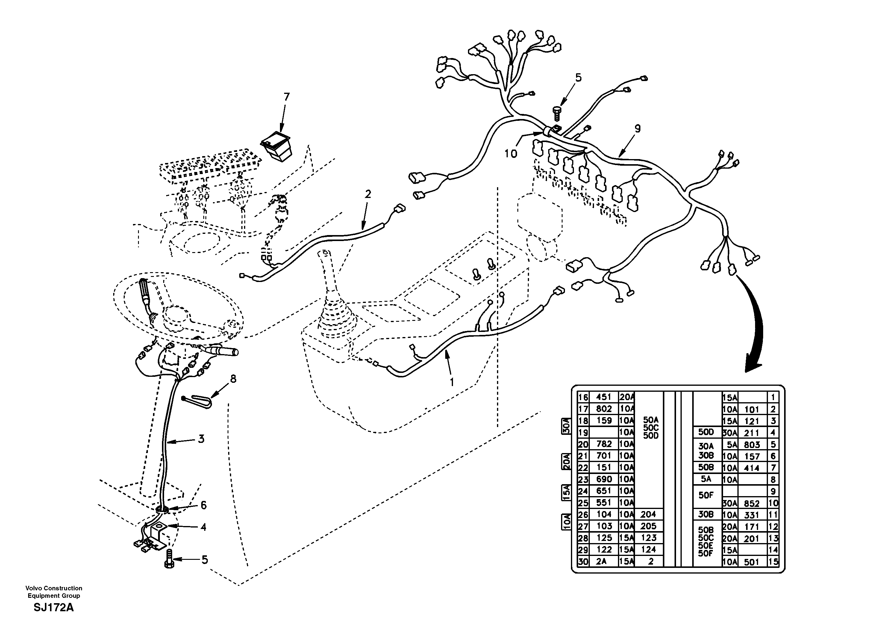 Схема запчастей Volvo EW170 & EW180 SER NO 3031- - 93360 Cable and wire harness, instrument panel 