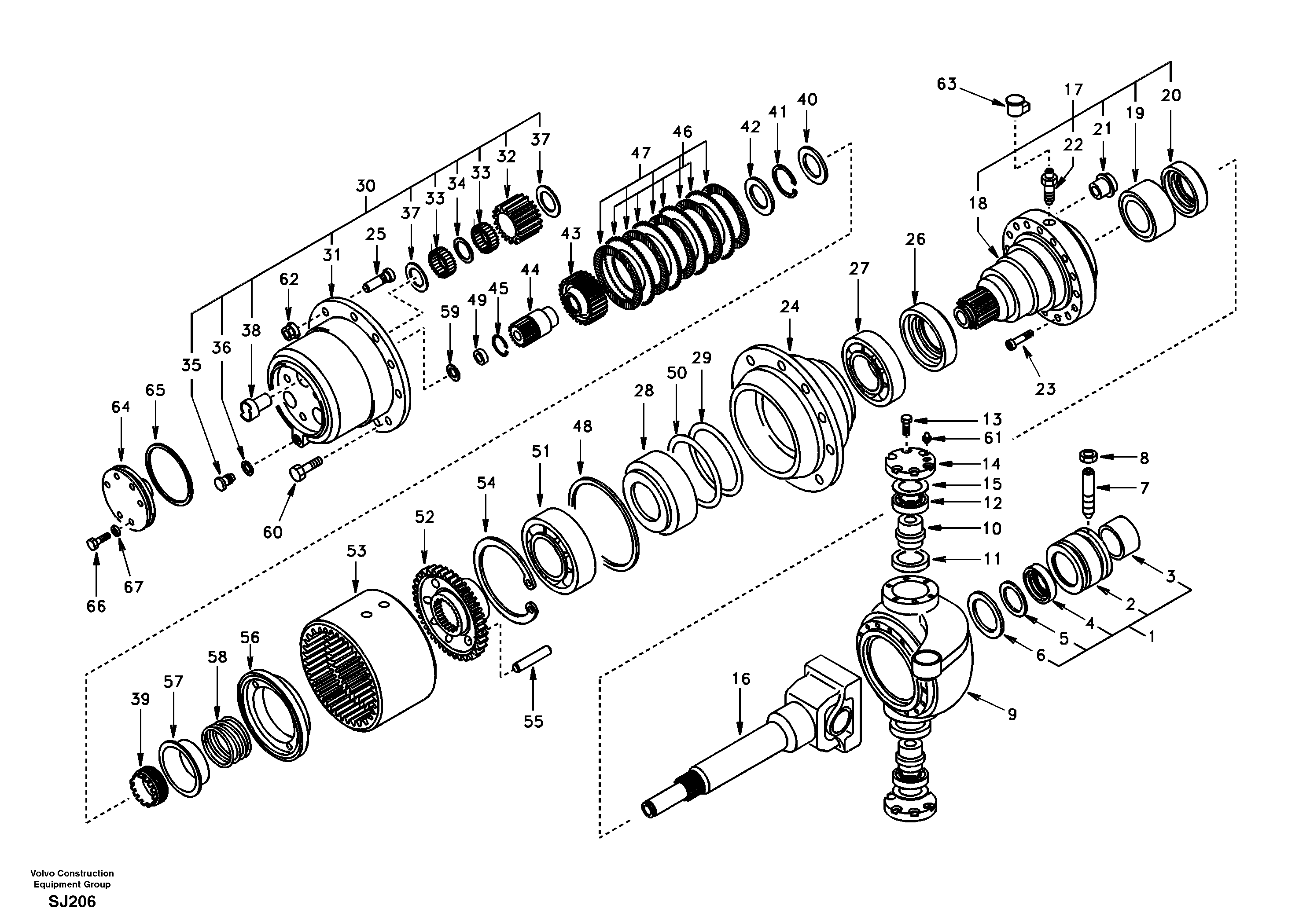 Схема запчастей Volvo EW170 & EW180 SER NO 3031- - 43696 Hub reduction, front axle 