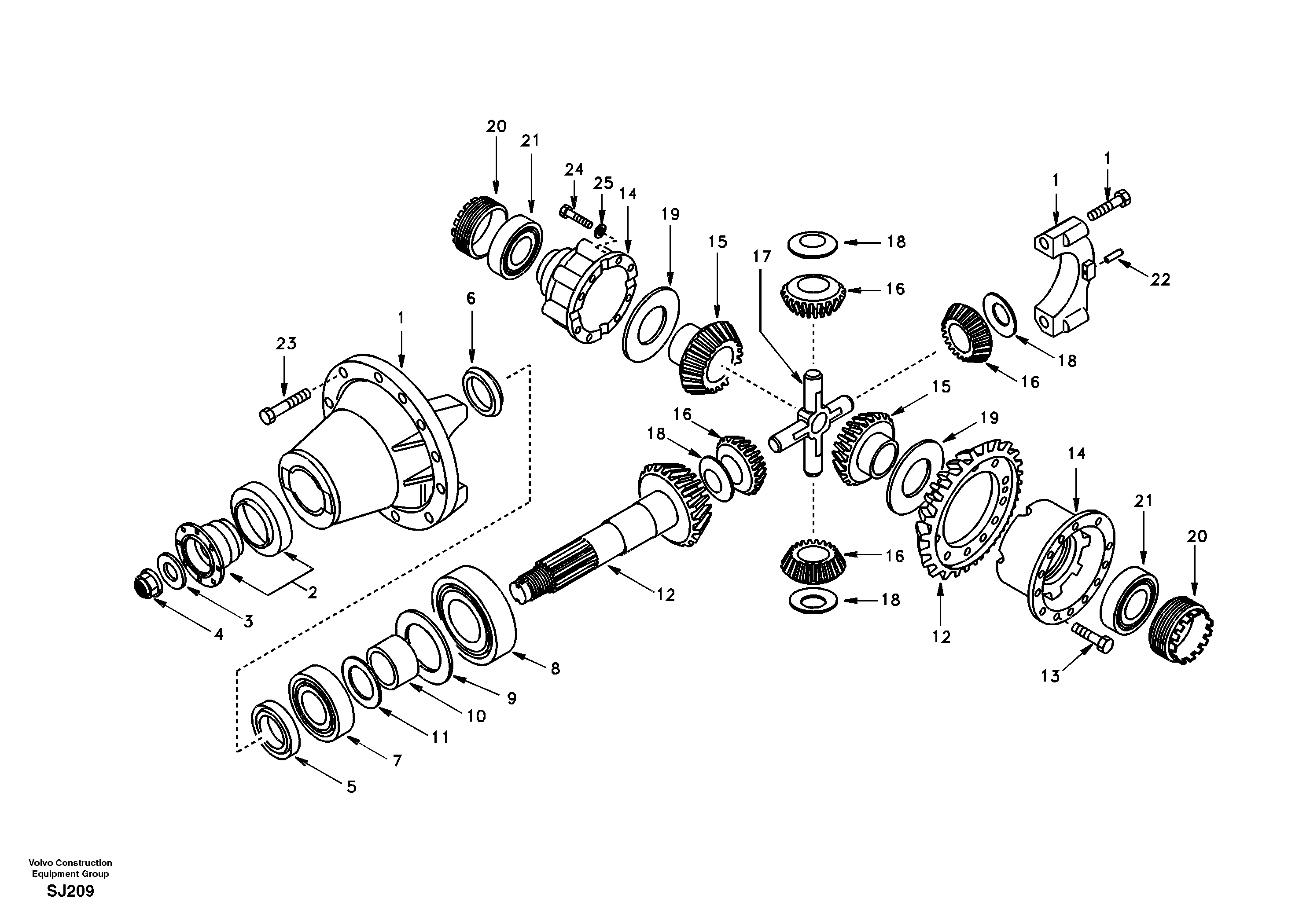 Схема запчастей Volvo EW170 & EW180 SER NO 3031- - 42756 Differential , rear axle 