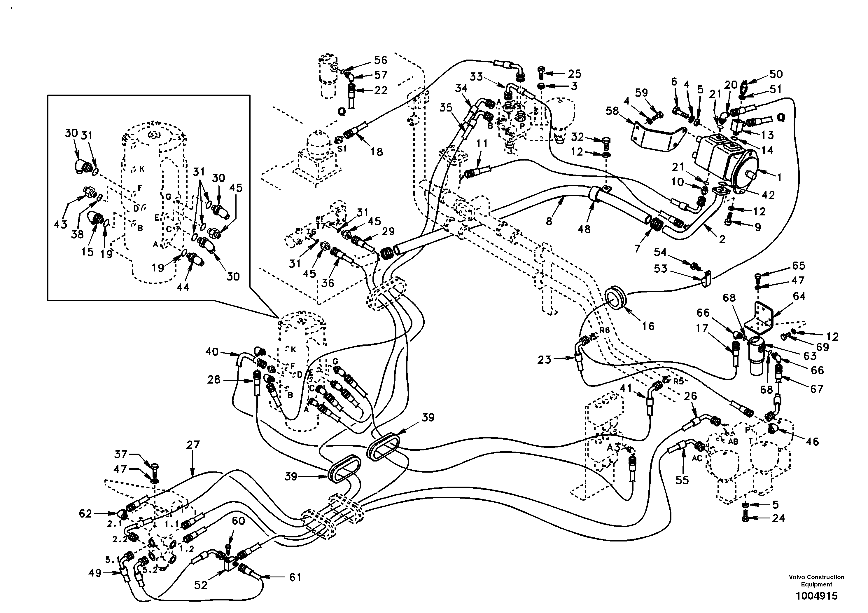 Схема запчастей Volvo EW170 & EW180 SER NO 3031- - 42757 Hydraulic system, upper brake line 