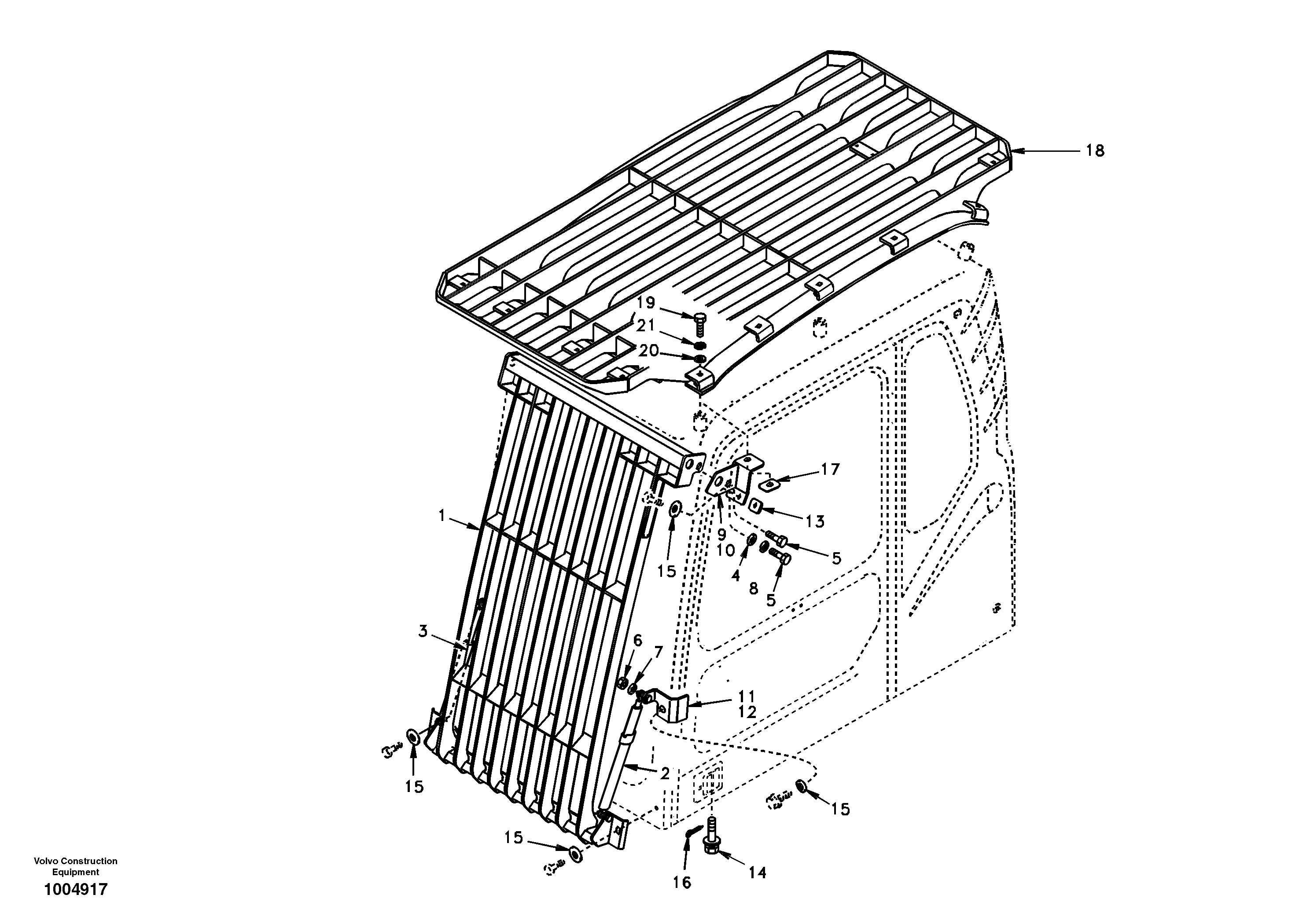 Схема запчастей Volvo EW170 & EW180 SER NO 3031- - 33970 Falling object guards 