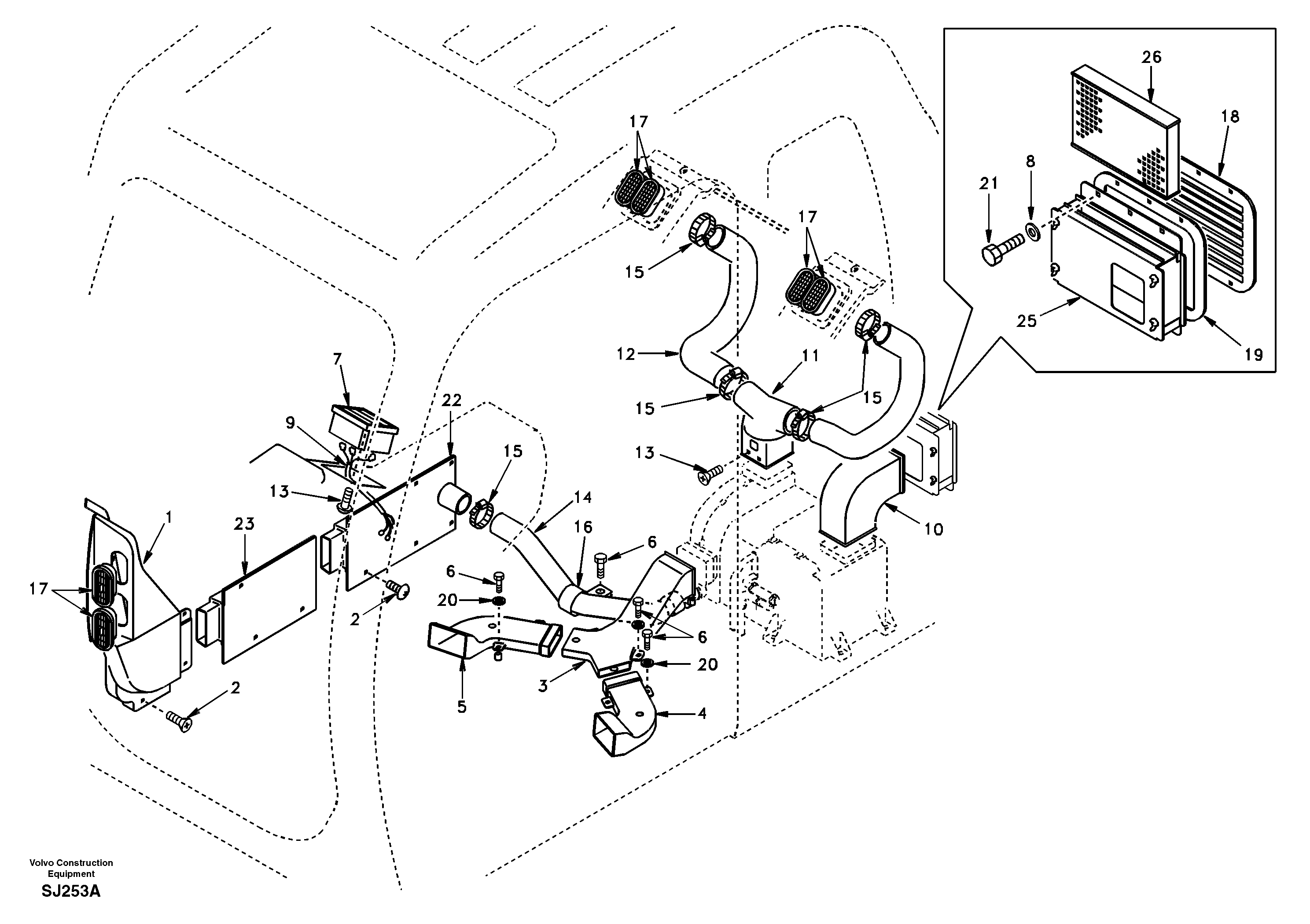 Схема запчастей Volvo EW170 & EW180 SER NO 3031- - 34331 Air duct in cabin and cabin floor 