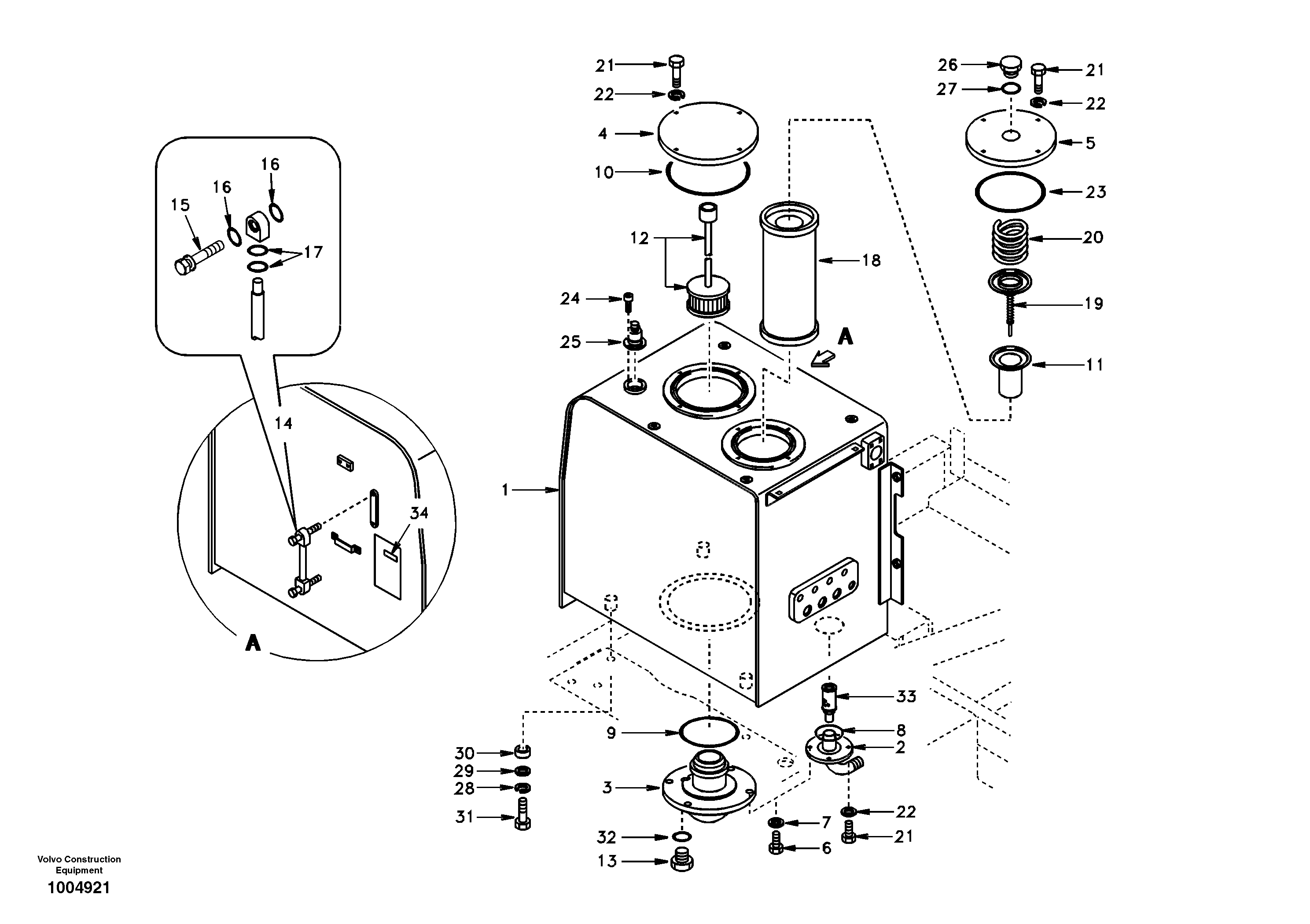 Схема запчастей Volvo EW170 & EW180 SER NO 3031- - 99168 Гидробак 