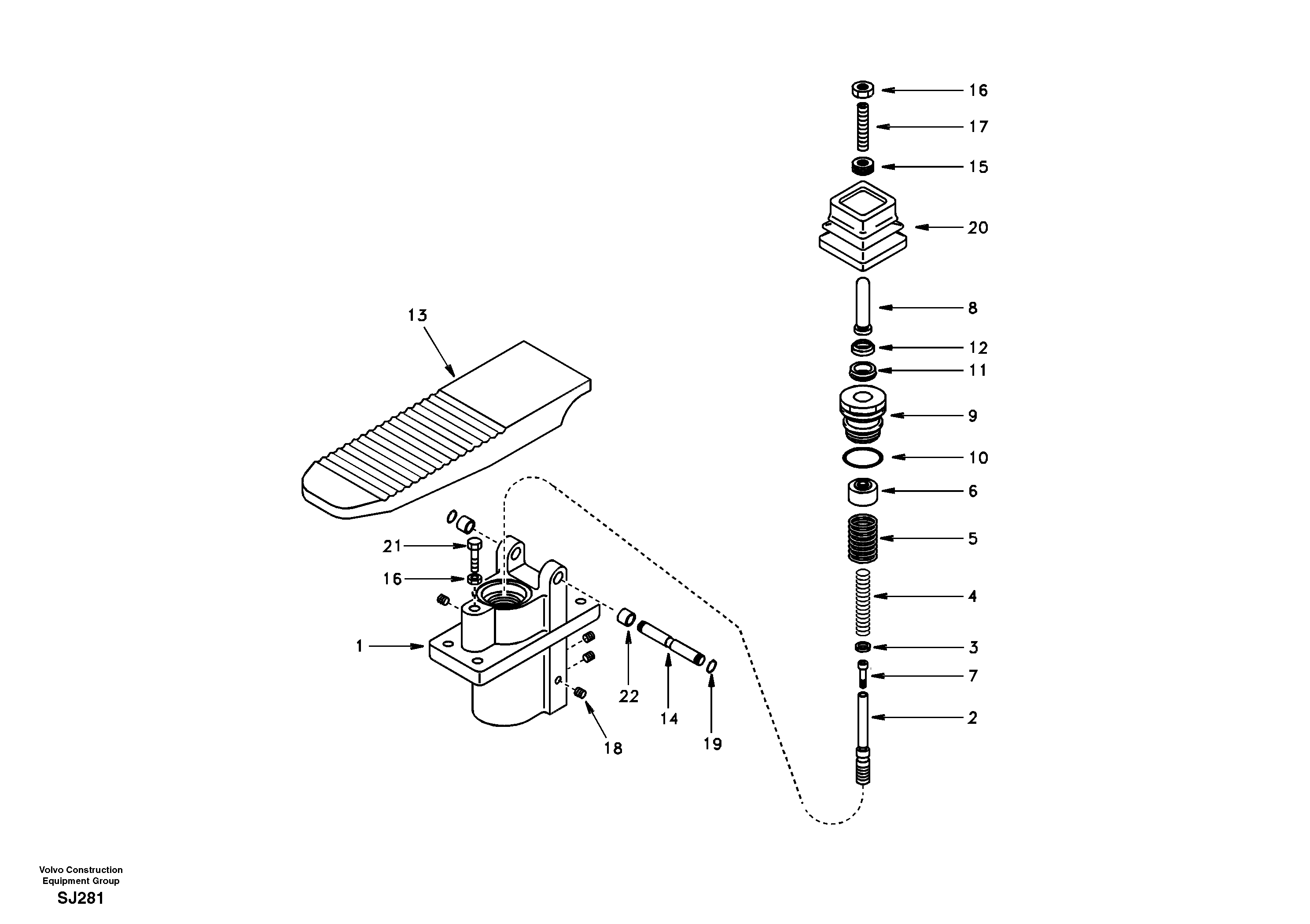 Схема запчастей Volvo EW170 & EW180 SER NO 3031- - 13785 Remote control valve pedal, travel motor 