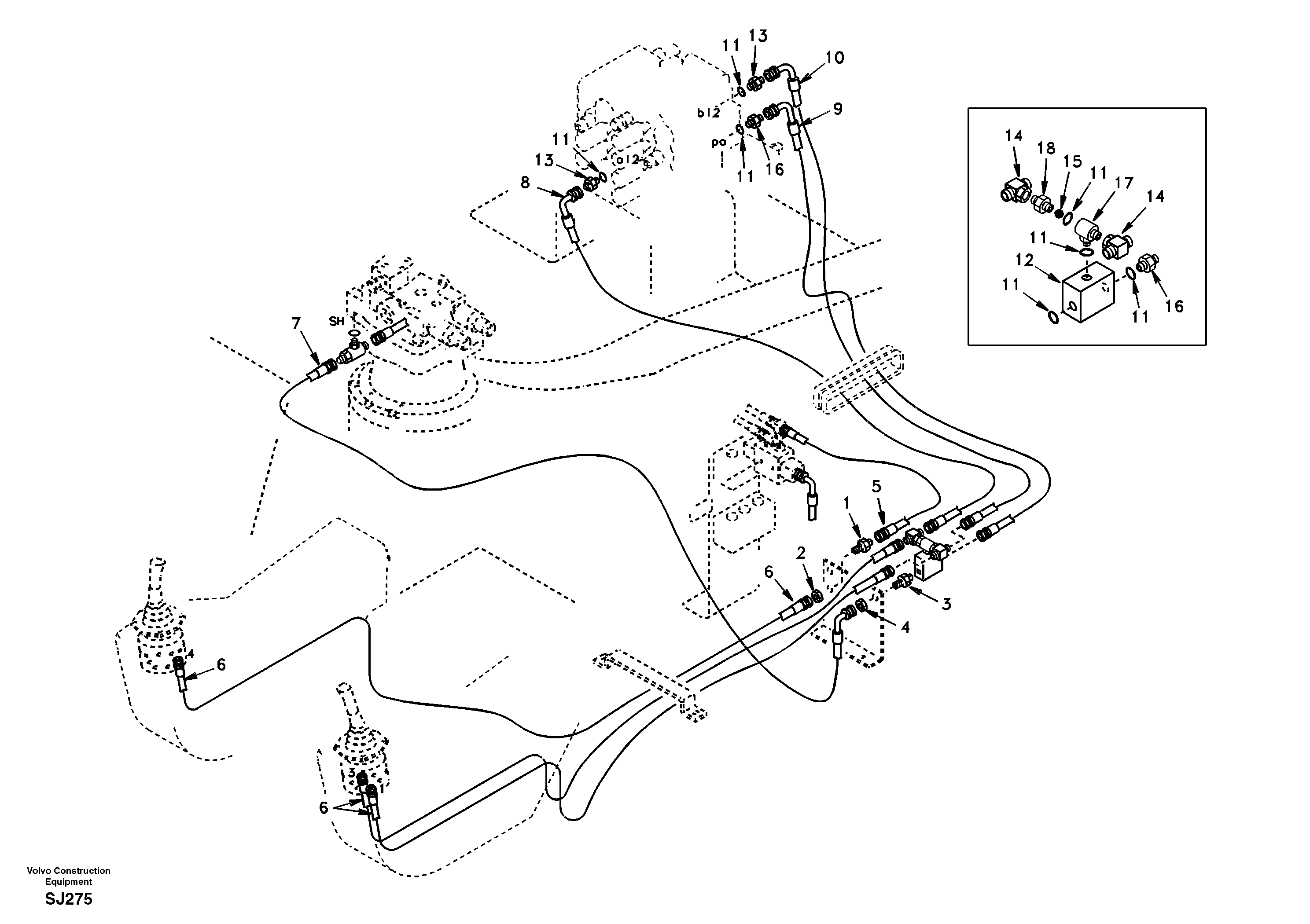 Схема запчастей Volvo EW170 & EW180 SER NO 3031- - 19422 Servo system, control valve to remote control valve 