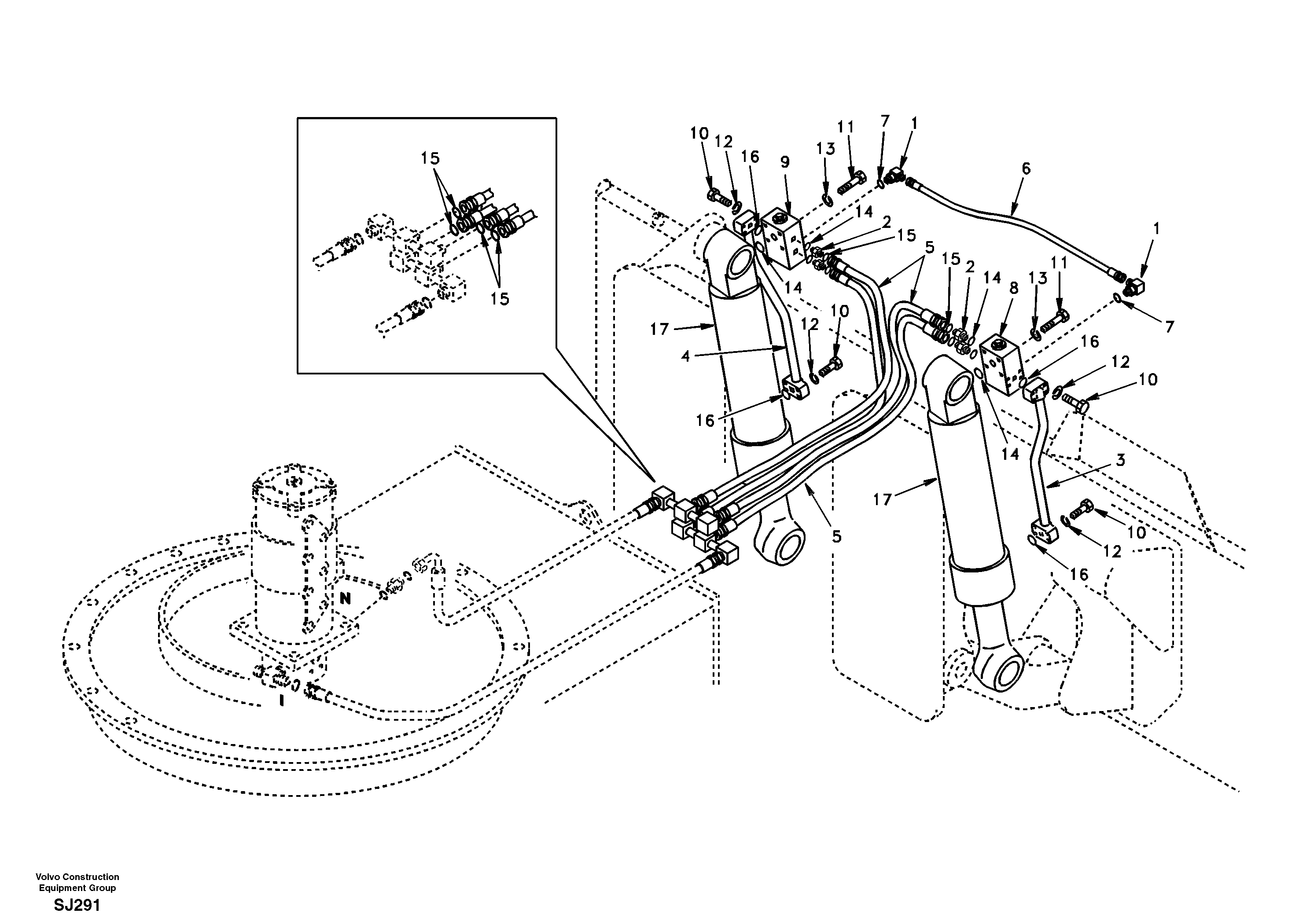 Схема запчастей Volvo EW170 & EW180 SER NO 3031- - 1074 Working hydraulic, rear dozer blade 