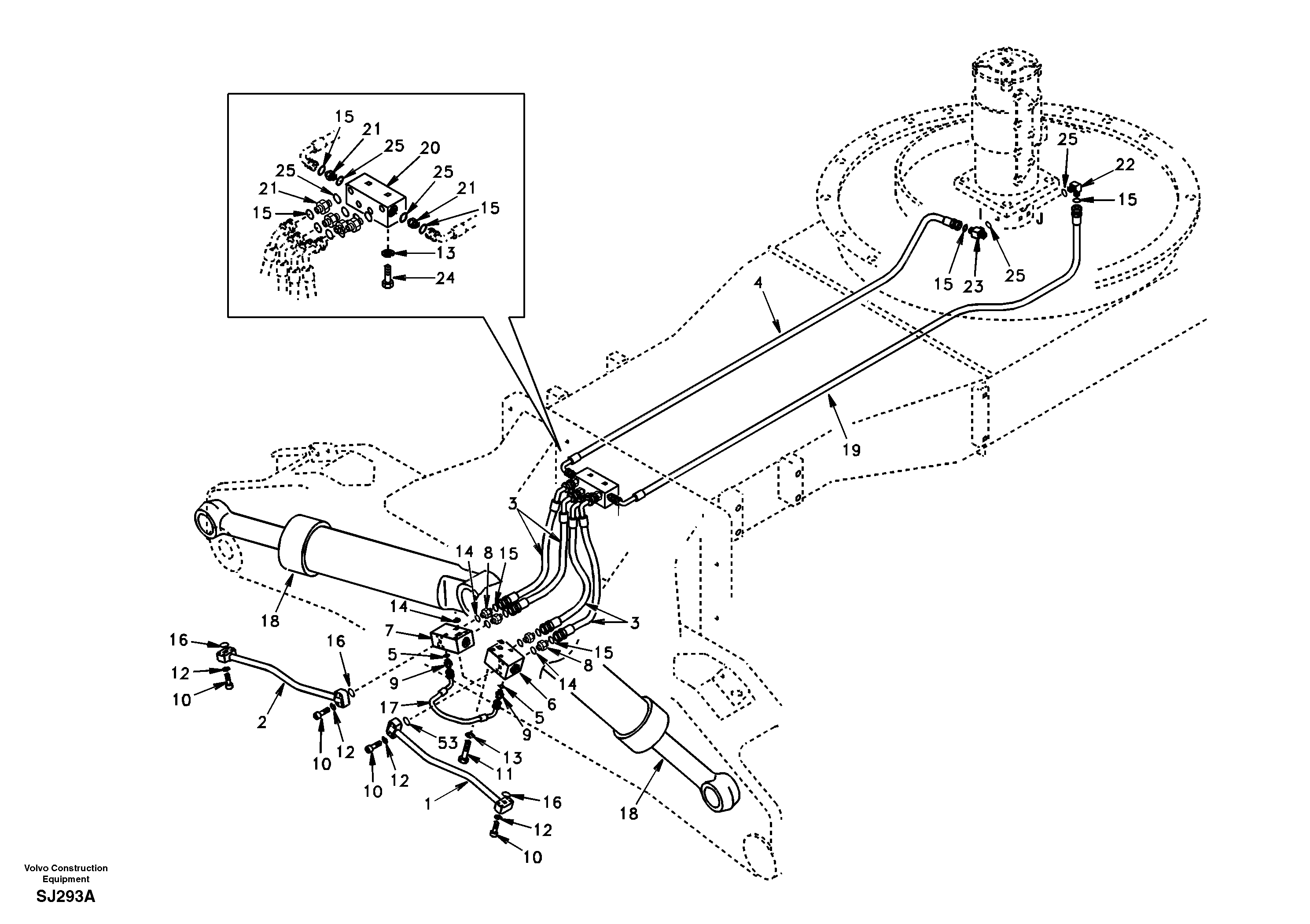 Схема запчастей Volvo EW170 & EW180 SER NO 3031- - 1077 Working hydraulic, front outrigger 