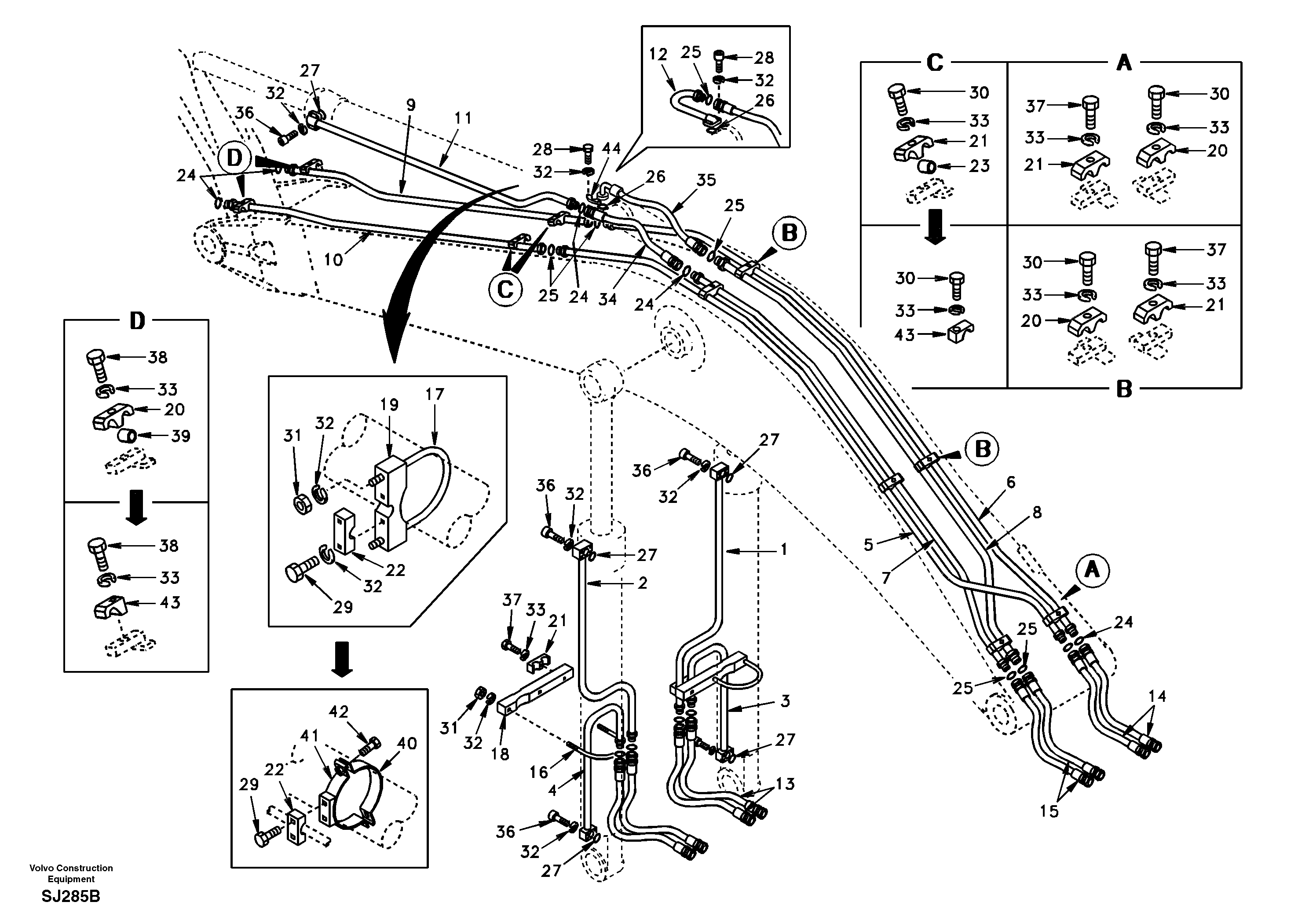 Схема запчастей Volvo EW170 & EW180 SER NO 3031- - 75258 Working hydraulic, boom 