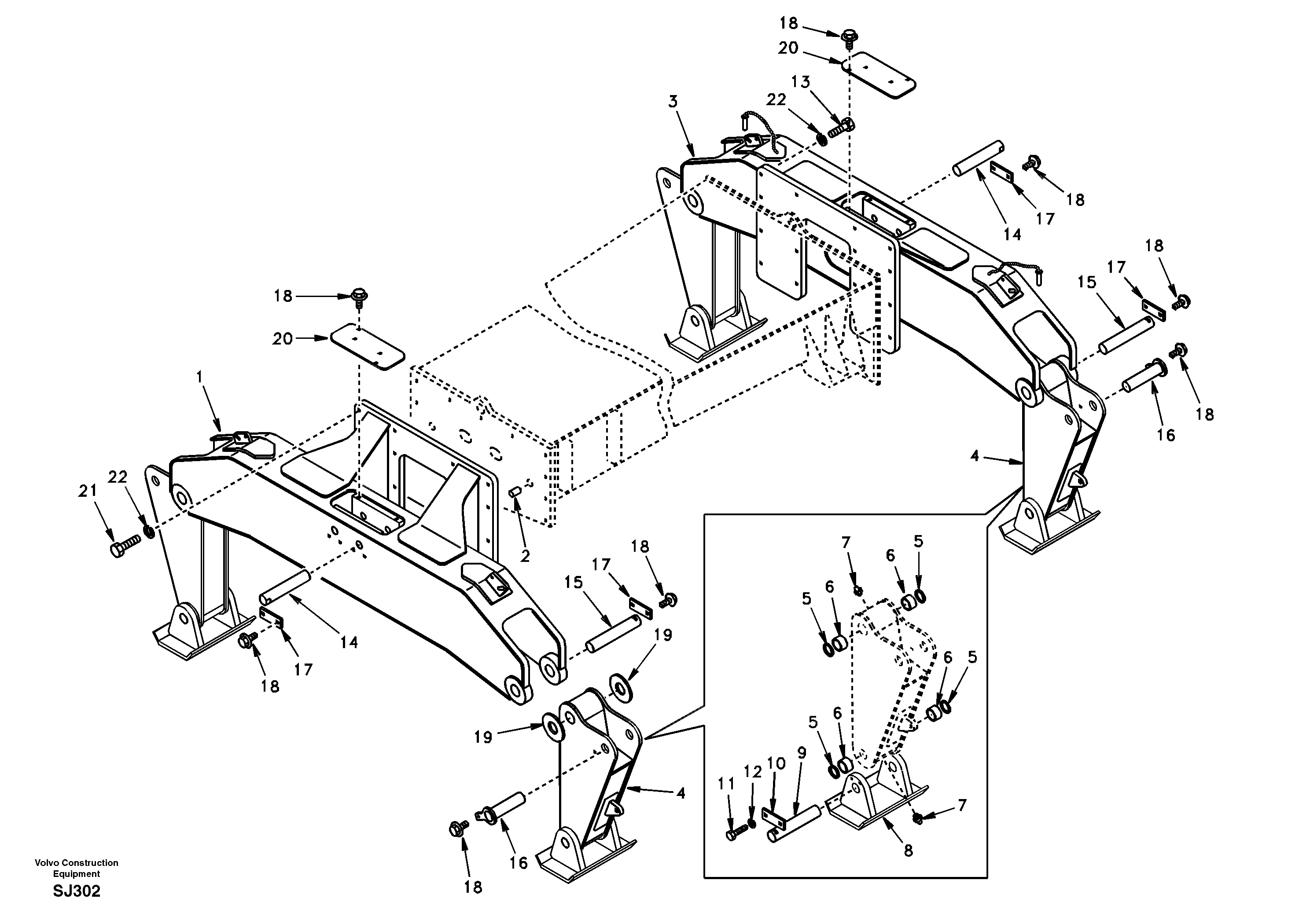 Схема запчастей Volvo EW170 & EW180 SER NO 3031- - 36494 Outrigger with flexible plates 