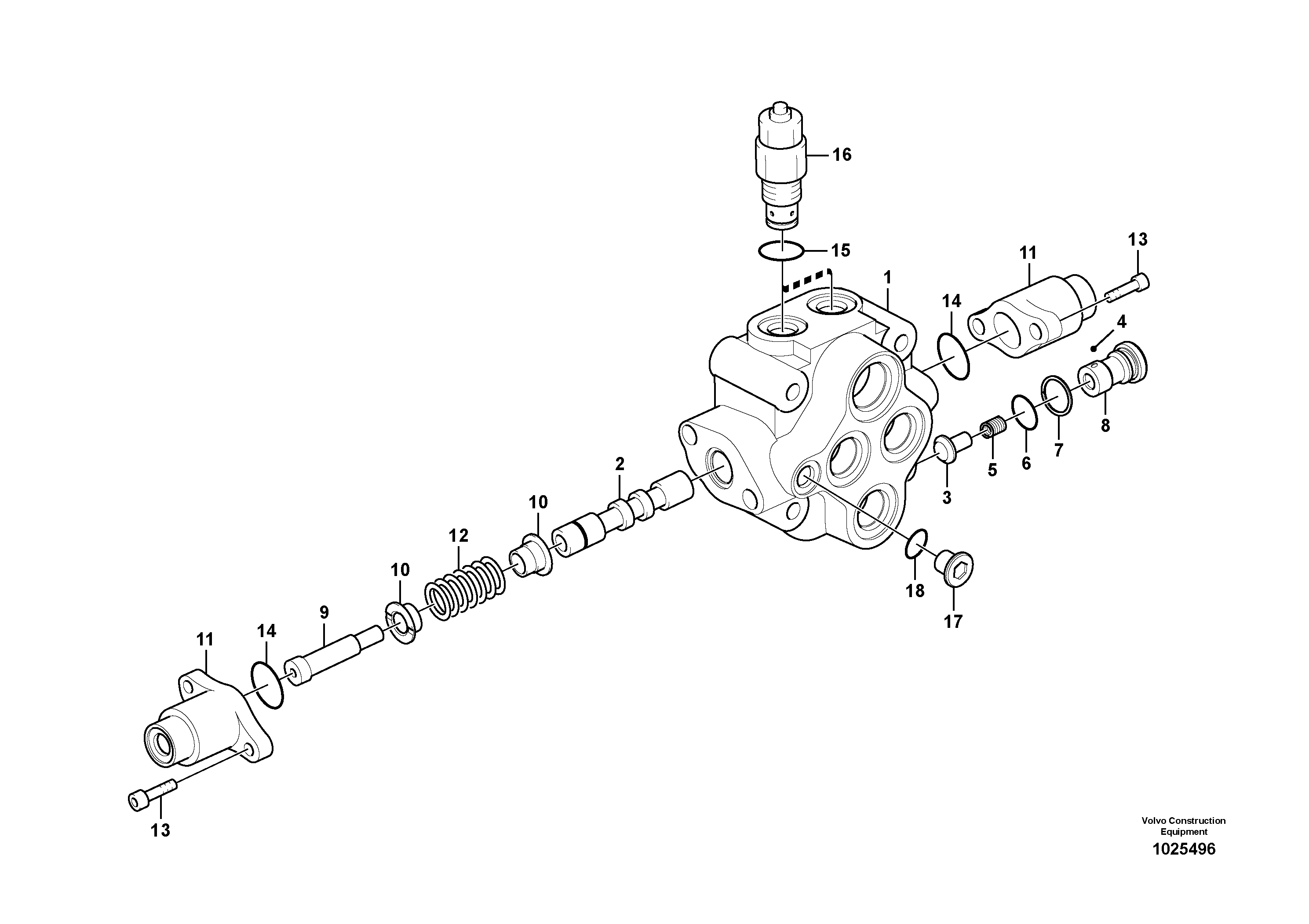 Схема запчастей Volvo ECR305C - 101095 Working hydraulics, dozer blade control valve ECR305C