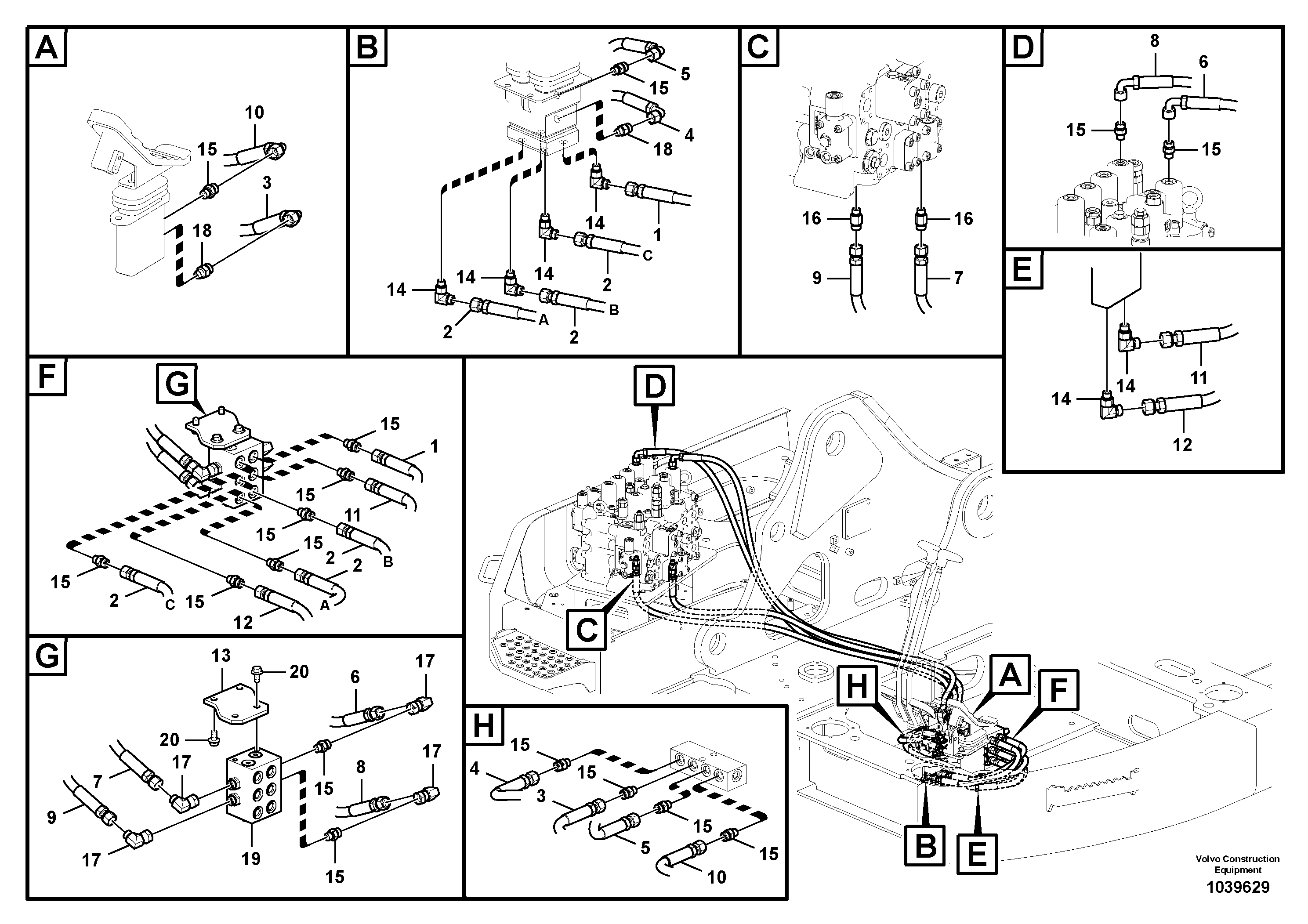 Схема запчастей Volvo ECR305C - 100024 Servo system, control valve to remote control valve pedal ECR305C