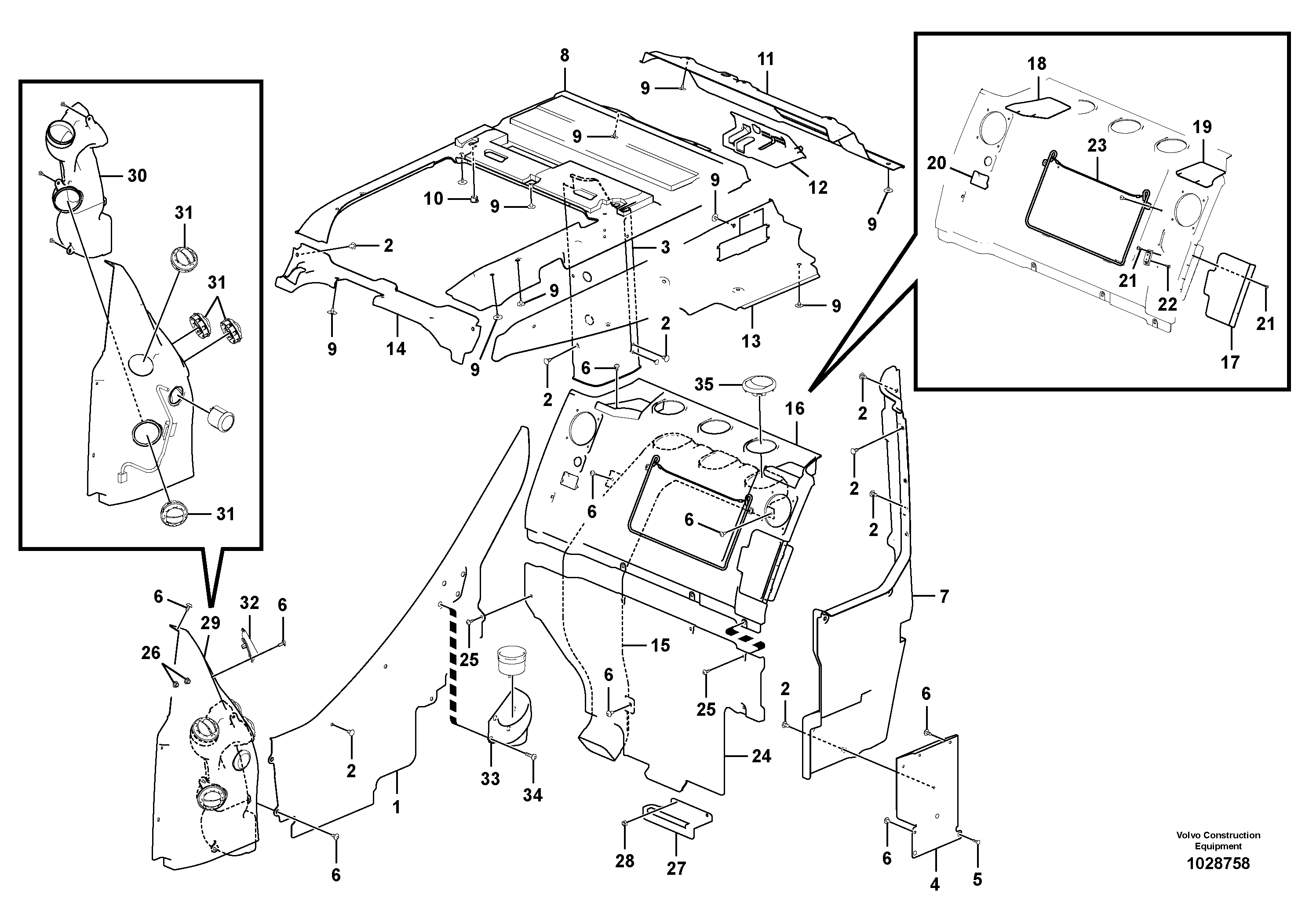 Схема запчастей Volvo ECR305C - 50365 Interior components ECR305C