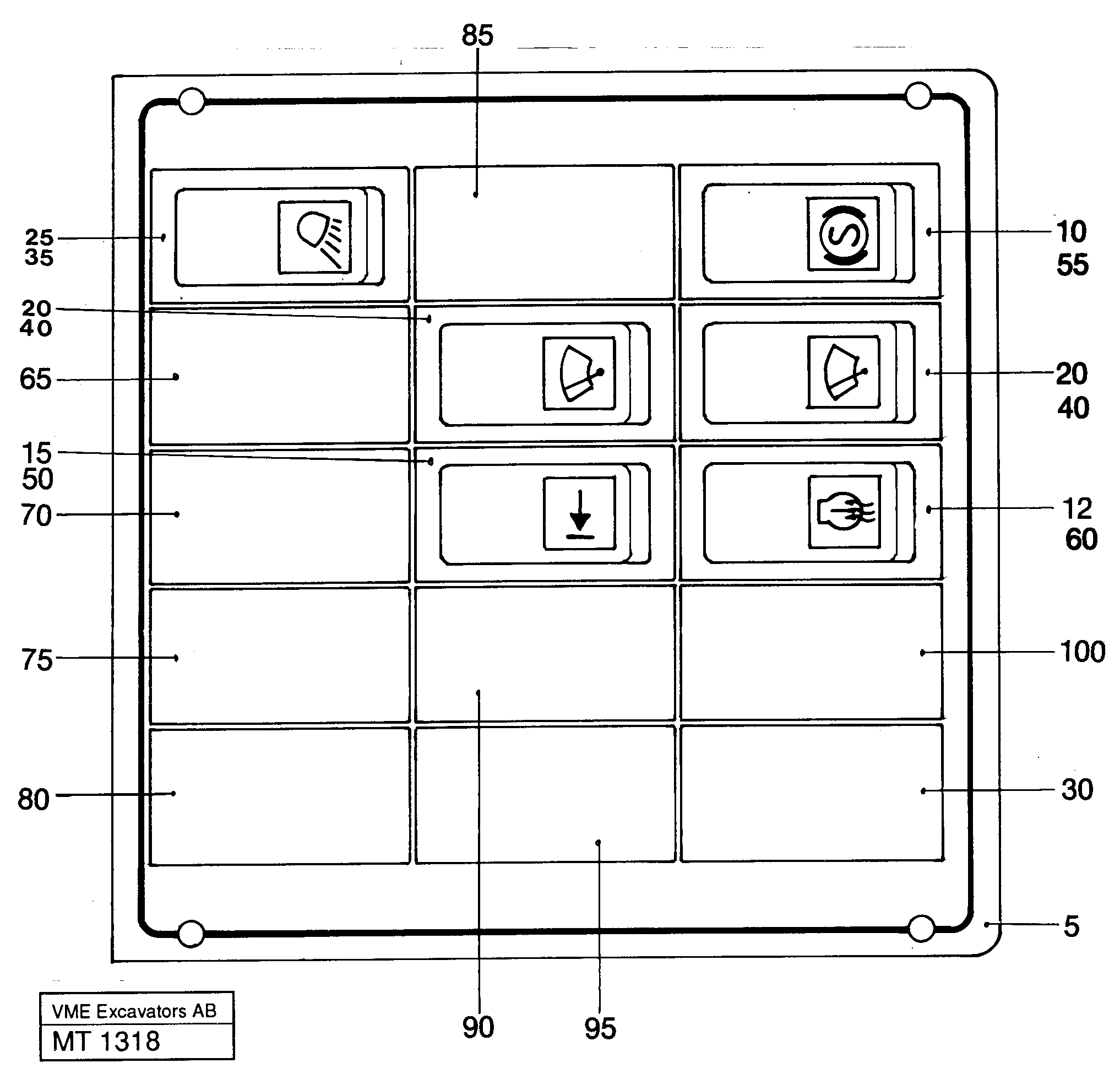 Схема запчастей Volvo EC230 ?KERMAN ?KERMAN EC230 SER NO - 4368 - 38505 Toggle switch panel 