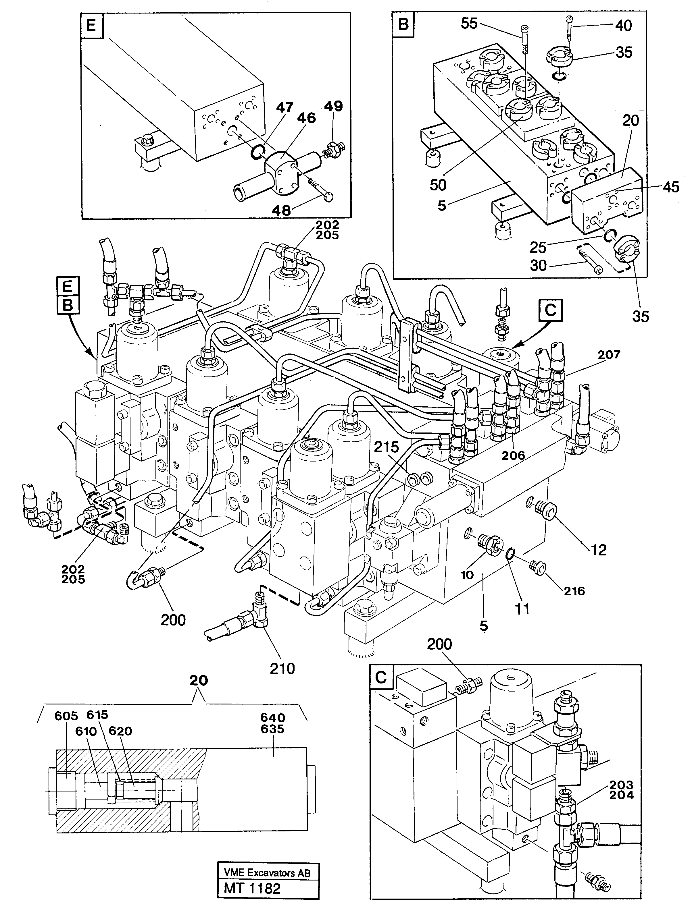 Схема запчастей Volvo EC230 ?KERMAN ?KERMAN EC230 SER NO - 4368 - 38153 Main valve assembly with connections 