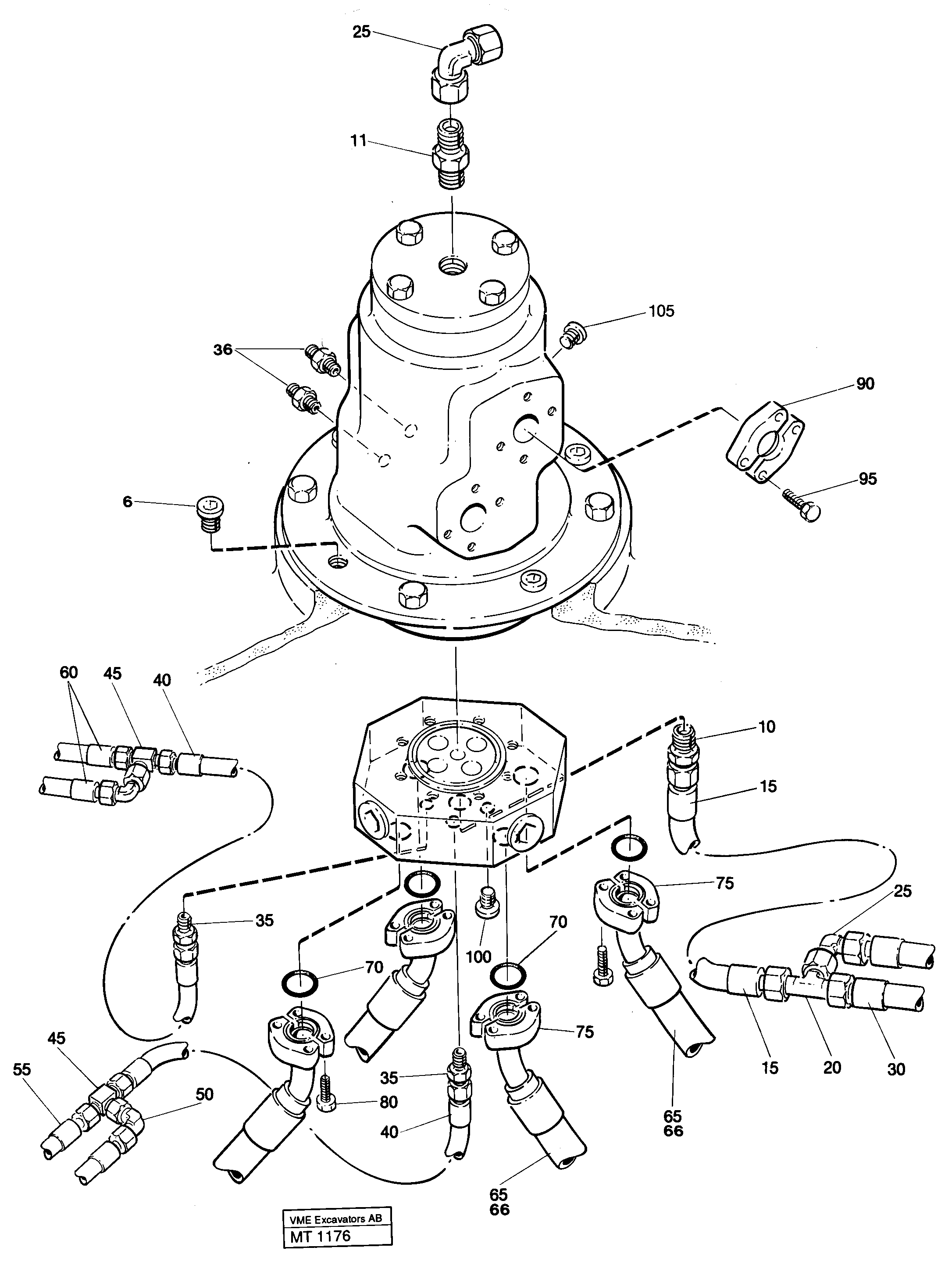 Схема запчастей Volvo EC230 ?KERMAN ?KERMAN EC230 SER NO - 4368 - 55854 Centre passage with connections and hoses Lc/short undercarriage 