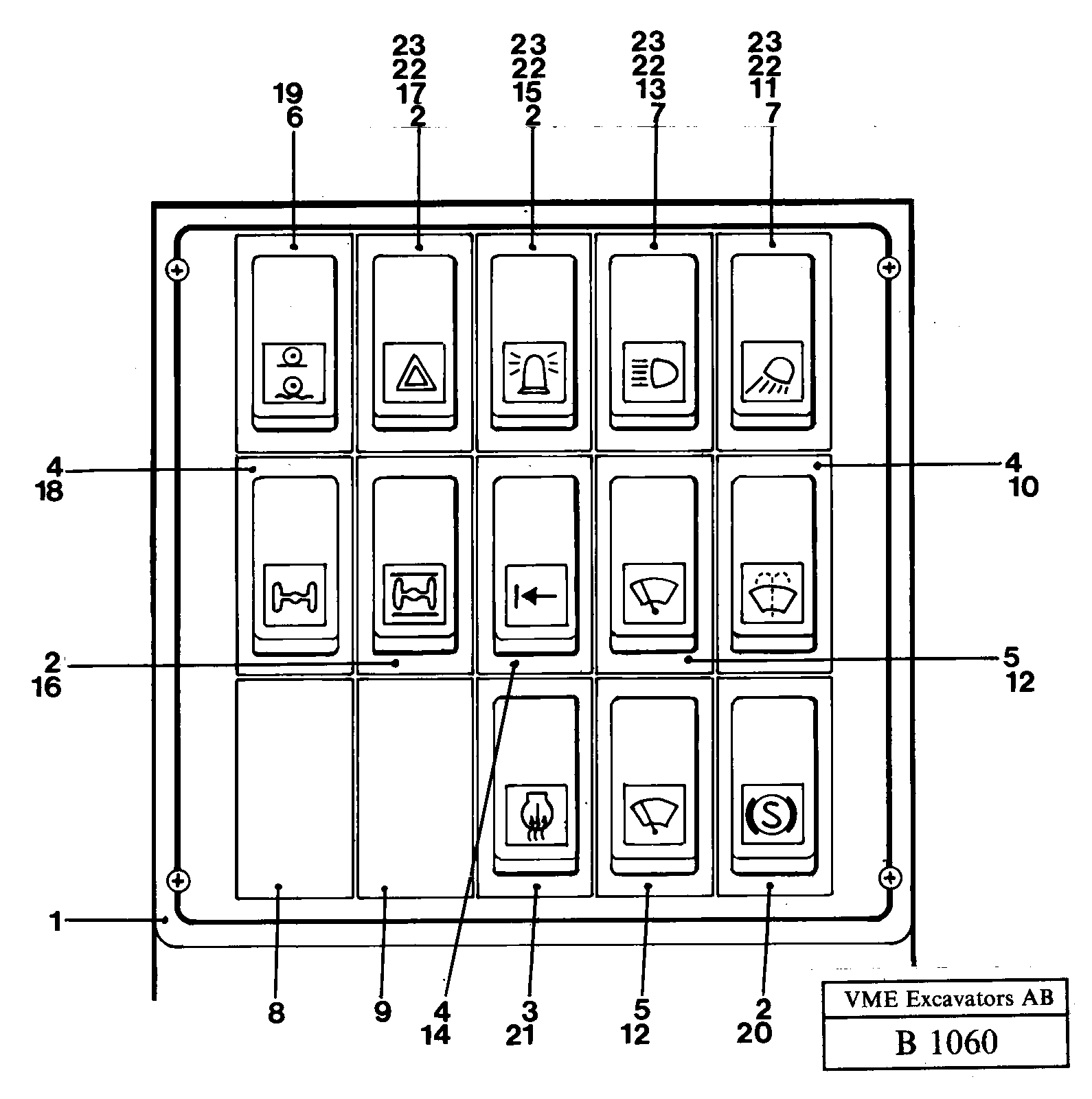 Схема запчастей Volvo EW230 ?KERMAN ?KERMAN EW230 SER NO - 1447 - 52120 Toggle switch panel 