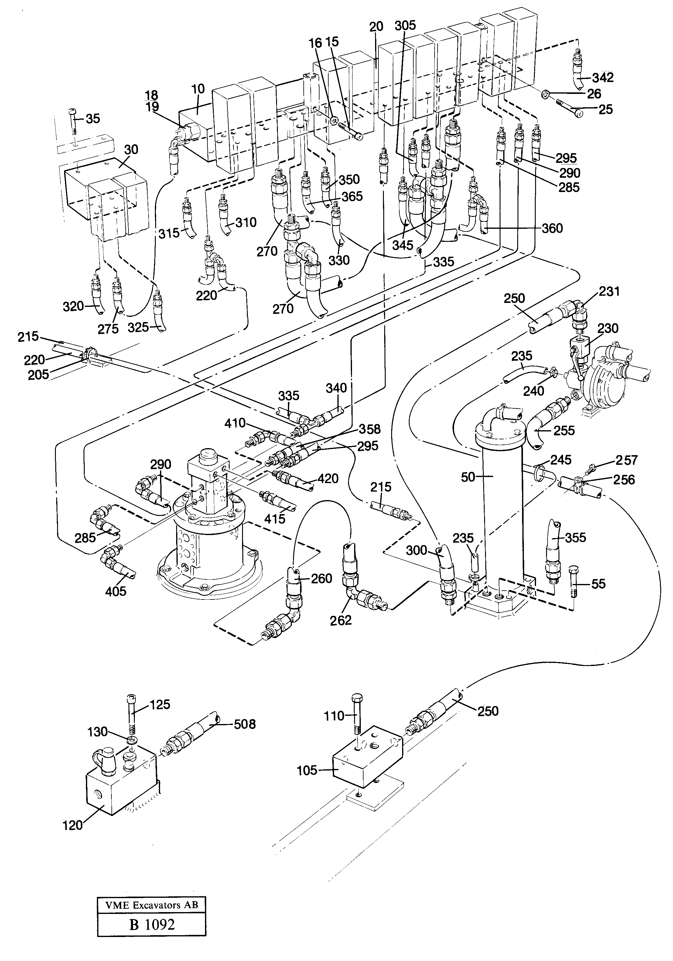 Схема запчастей Volvo EW230 ?KERMAN ?KERMAN EW230 SER NO - 1447 - 51279 Lines in valve compartment 