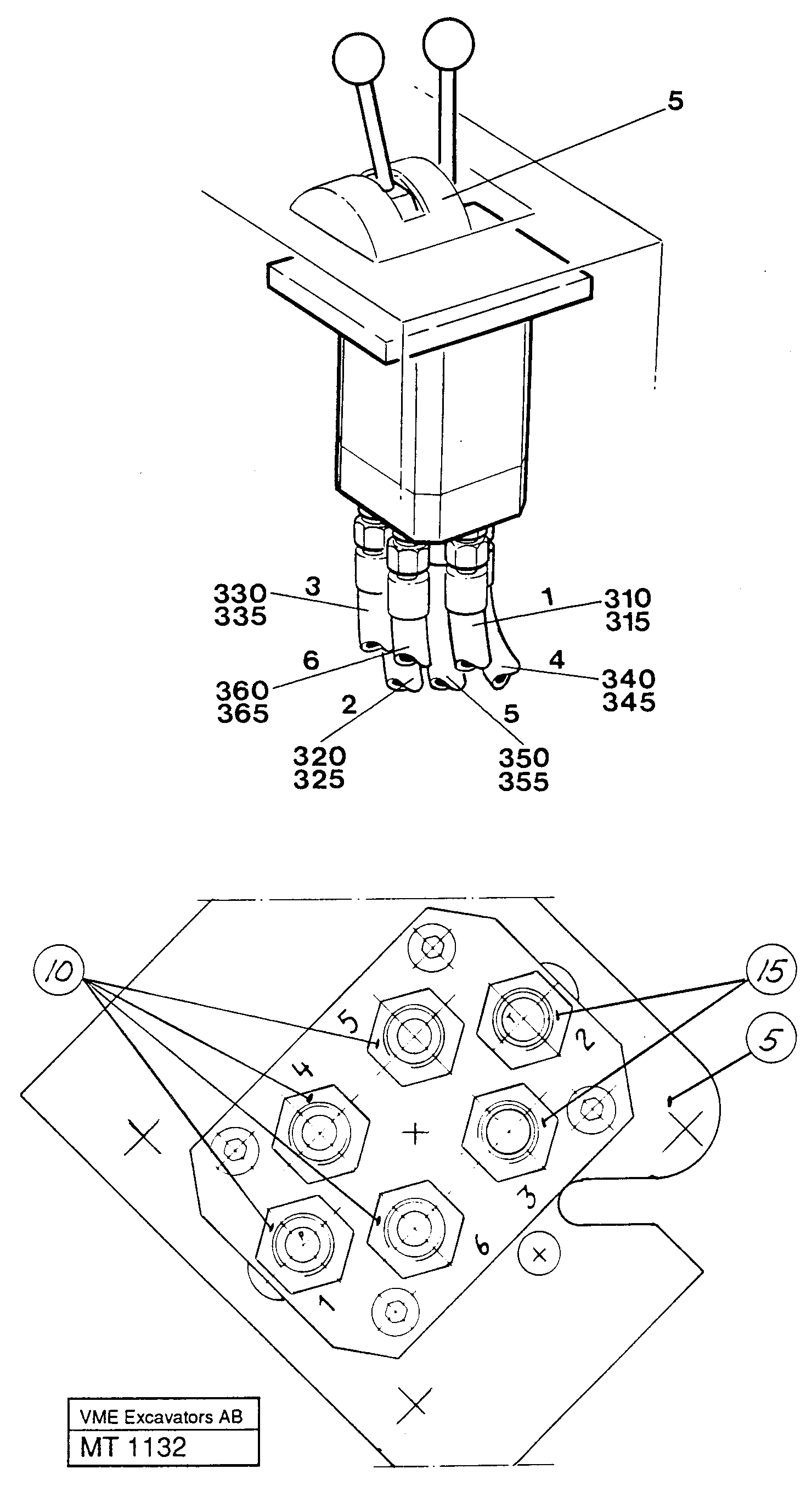 Схема запчастей Volvo EW230 ?KERMAN ?KERMAN EW230 SER NO - 1447 - 51281 Control valve with connections and hoses 