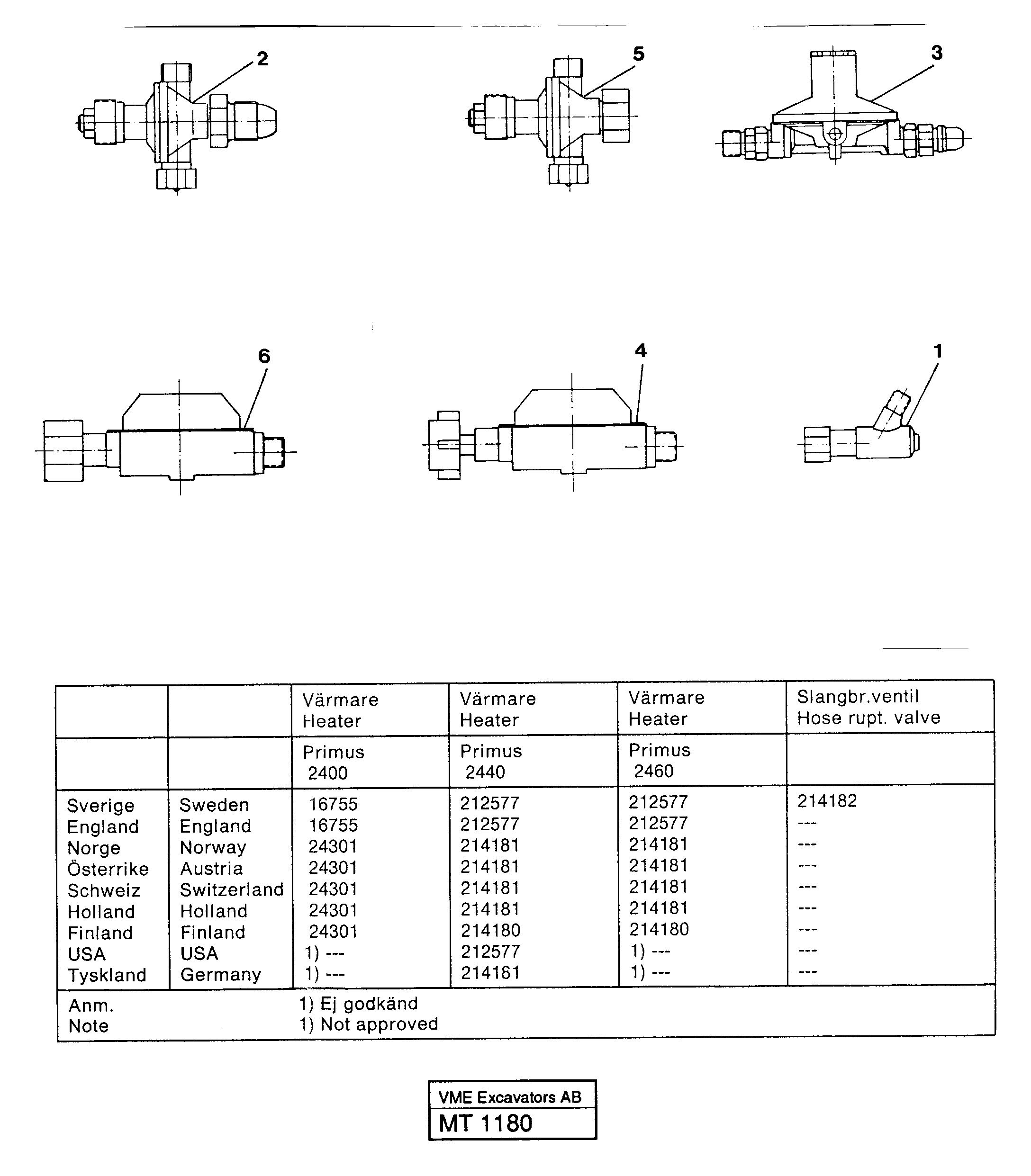 Схема запчастей Volvo EW230 ?KERMAN ?KERMAN EW230 SER NO - 1447 - 49705 Valves for engine heater 