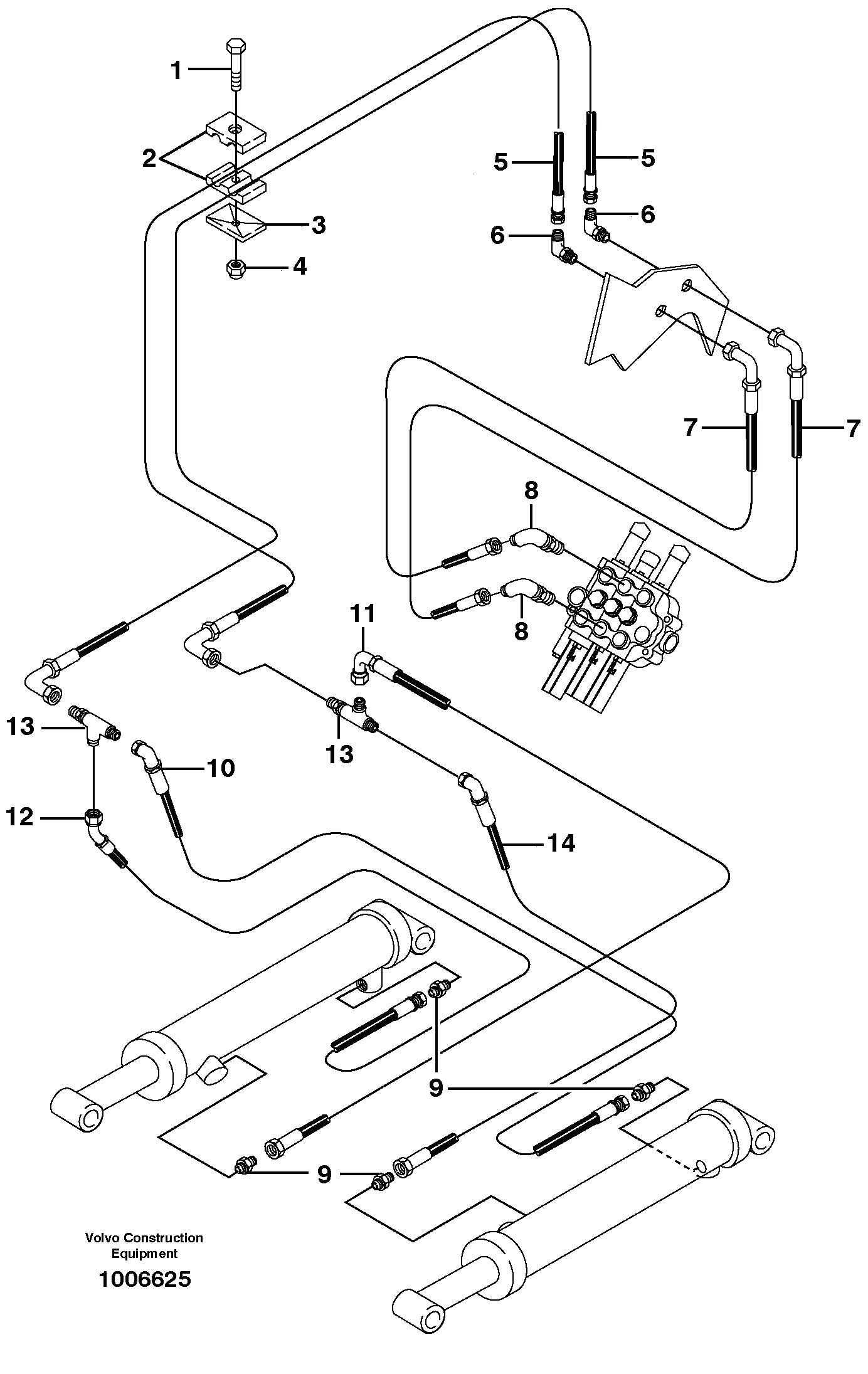 Схема запчастей Volvo MC60 - 7426 Attachment tilt hydraulic circuits (w/o Self level valve) 