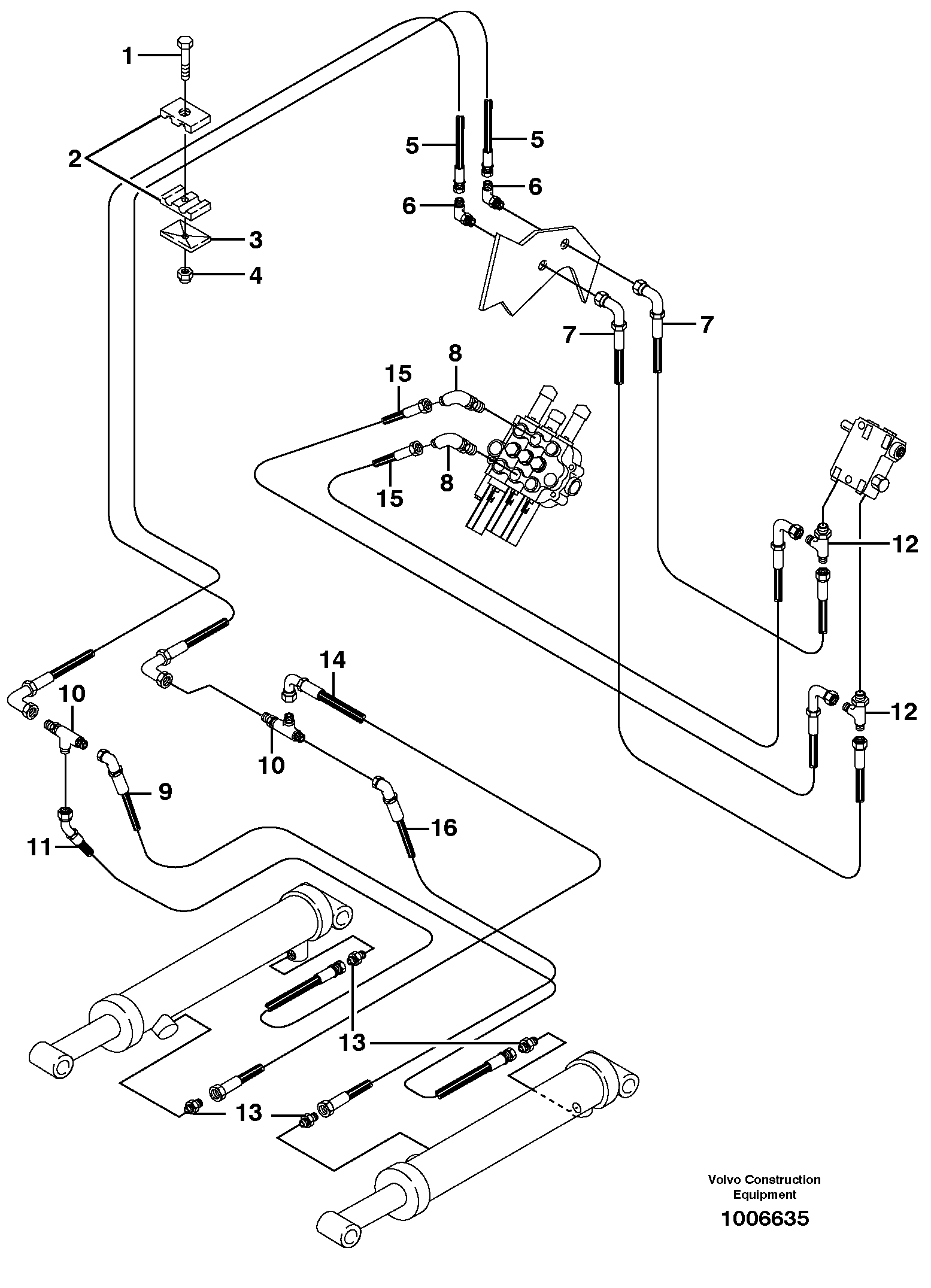 Схема запчастей Volvo MC70 - 10305 Attachment tilt hydraulic circuit 