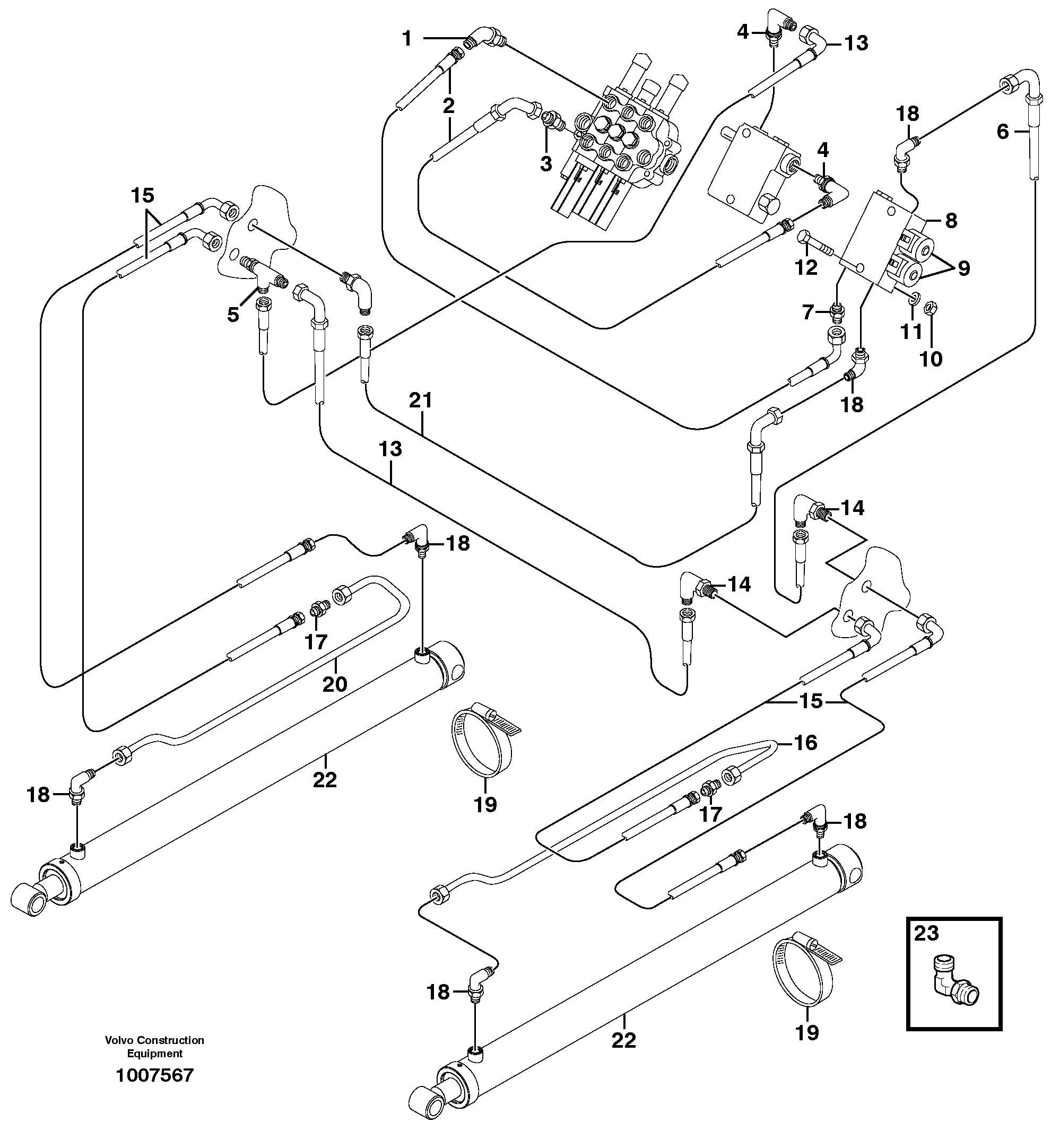 Схема запчастей Volvo MC80 - 8984 Loader arm hydraulic circuit (w/self level valve) 