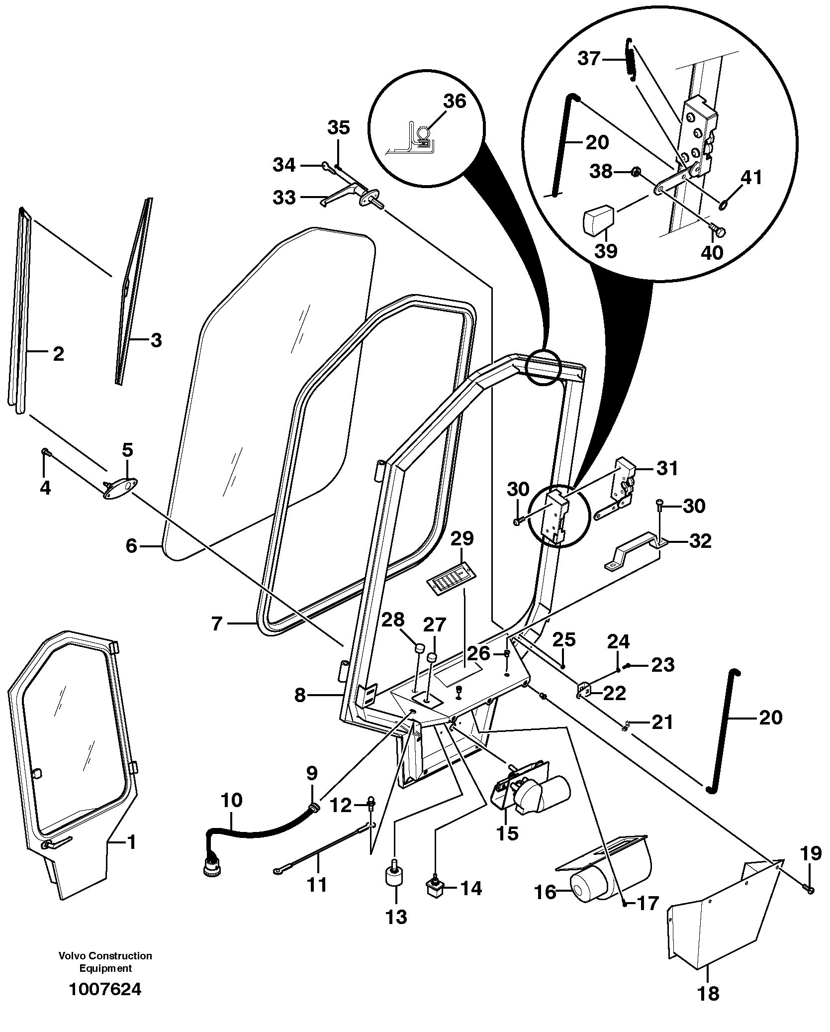 Схема запчастей Volvo MC90 - 20791 Enclosed cab front door (optional) 