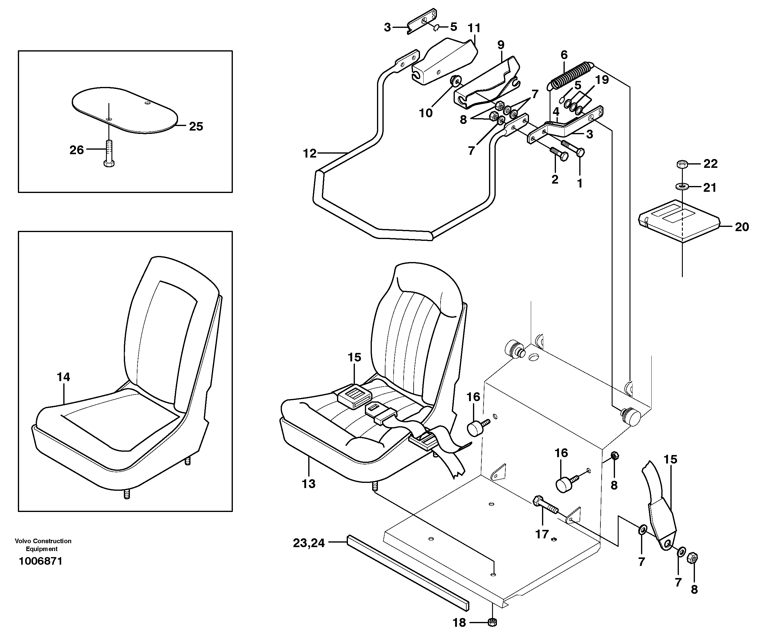 Схема запчастей Volvo MC90 - 8835 Seat, seat belt and restraint bar 