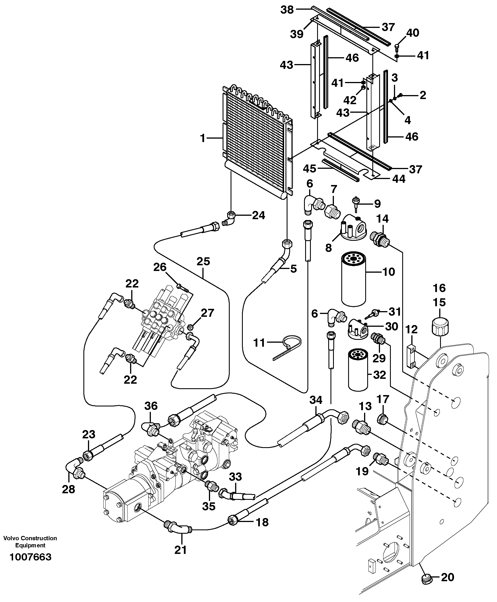 Схема запчастей Volvo MC110 - 9424 Supply/return and Cooling Circuits 