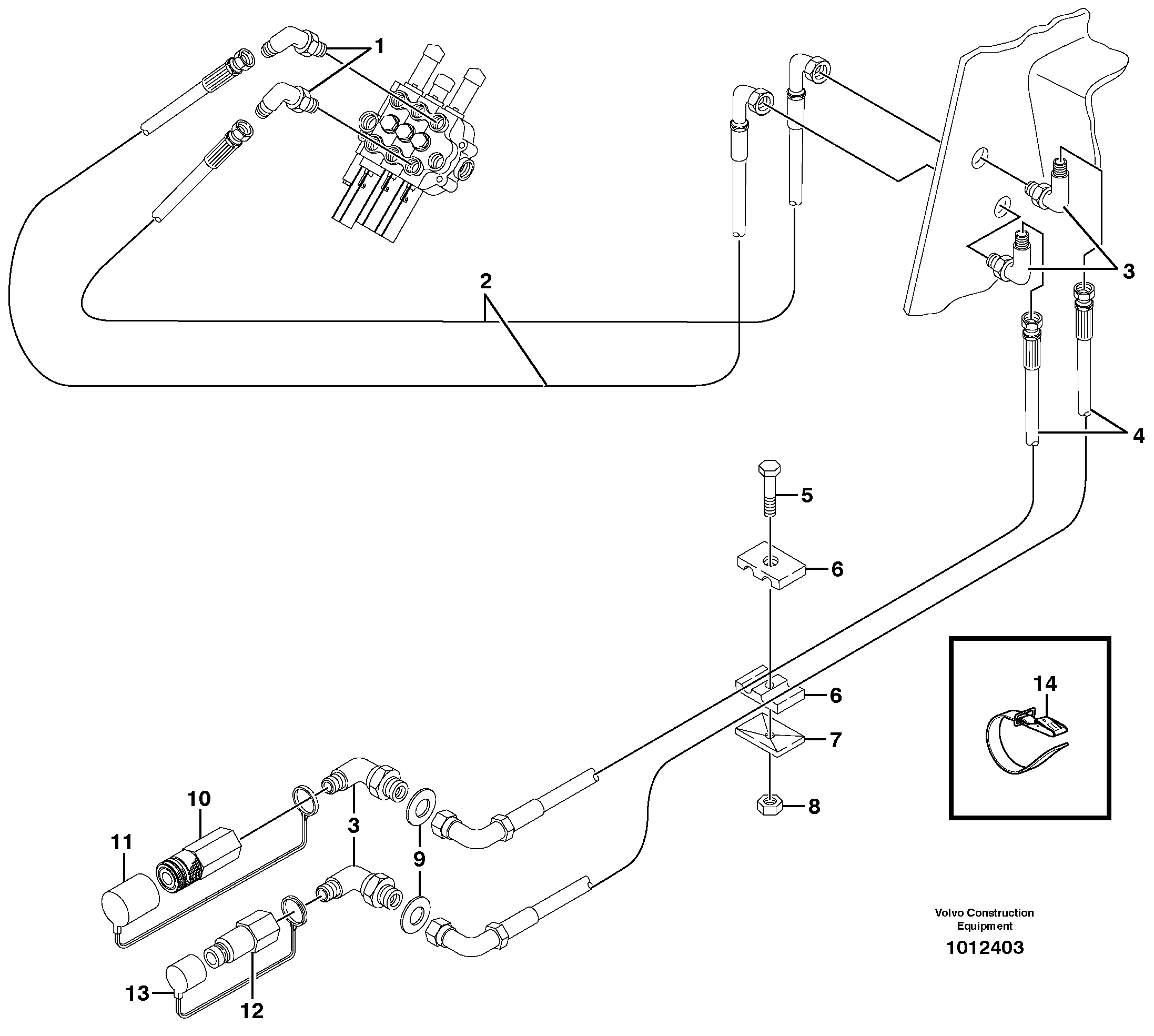 Схема запчастей Volvo MC110 - 9629 Auxiliary hydraulic circuit 