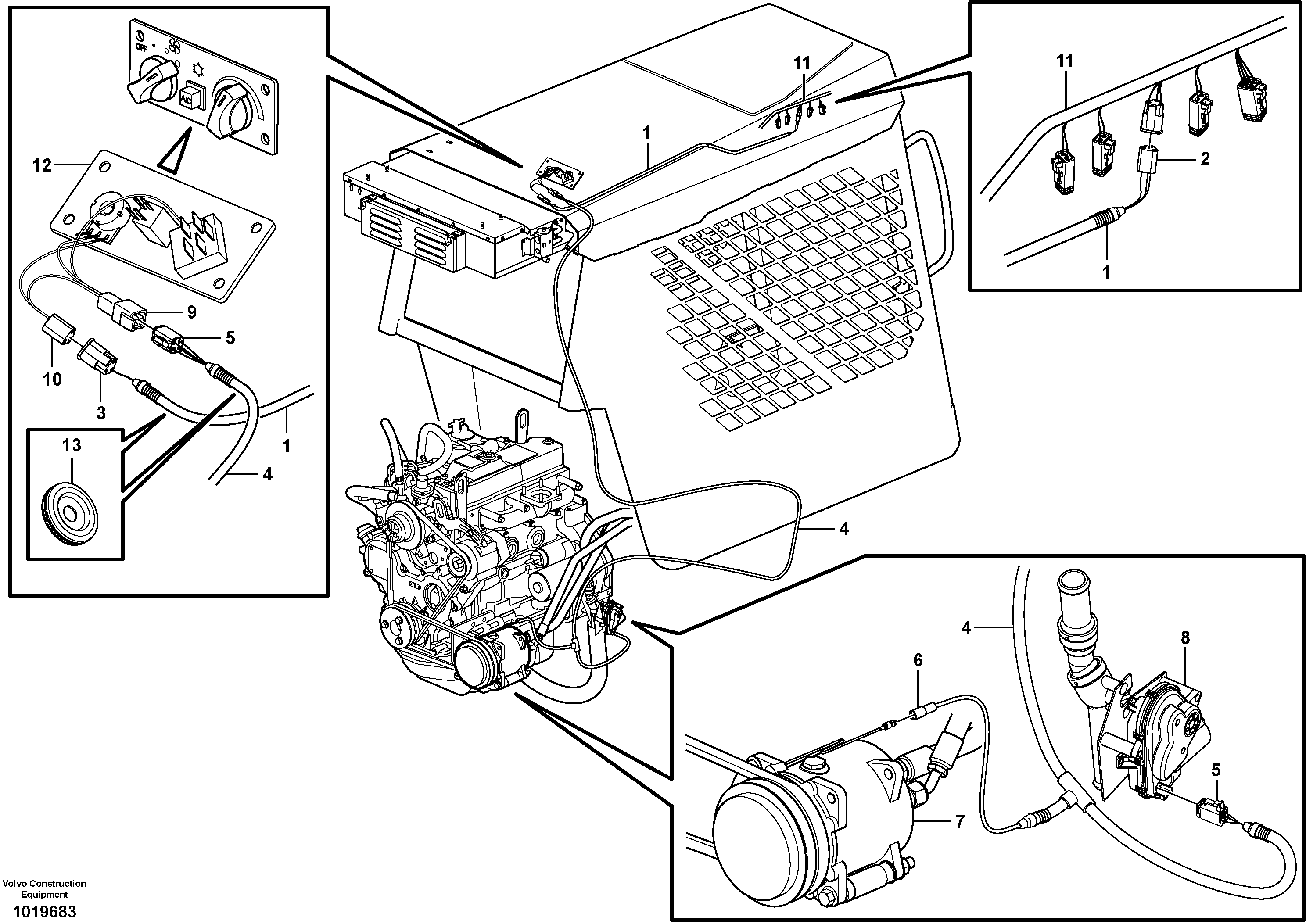 Схема запчастей Volvo MC60B - 52570 Cable harness, air conditioning MC60B