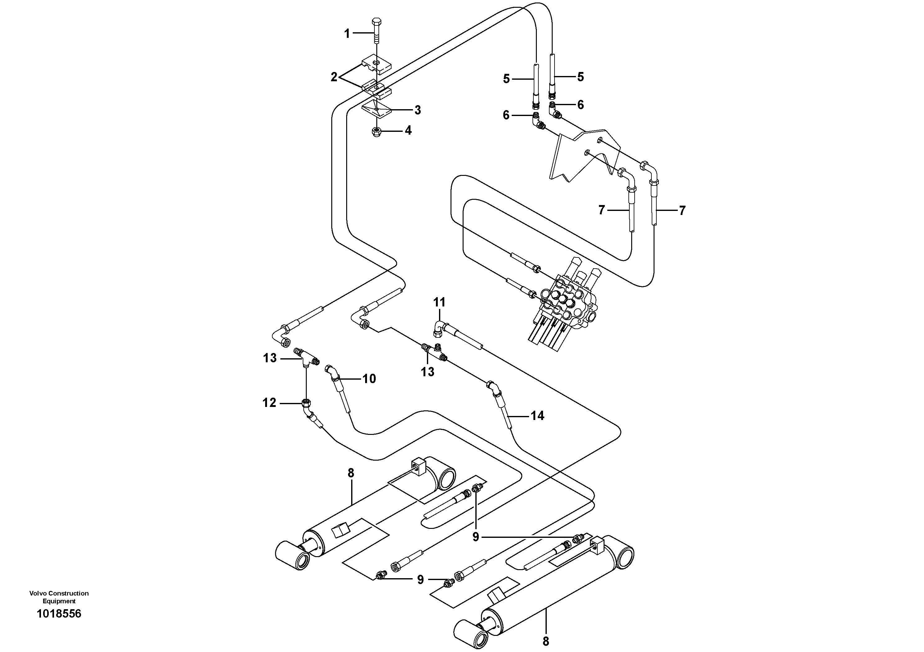 Схема запчастей Volvo MC60B - 53026 Attachment tilt hydraulic circuits (w/o Self level valve) MC60B