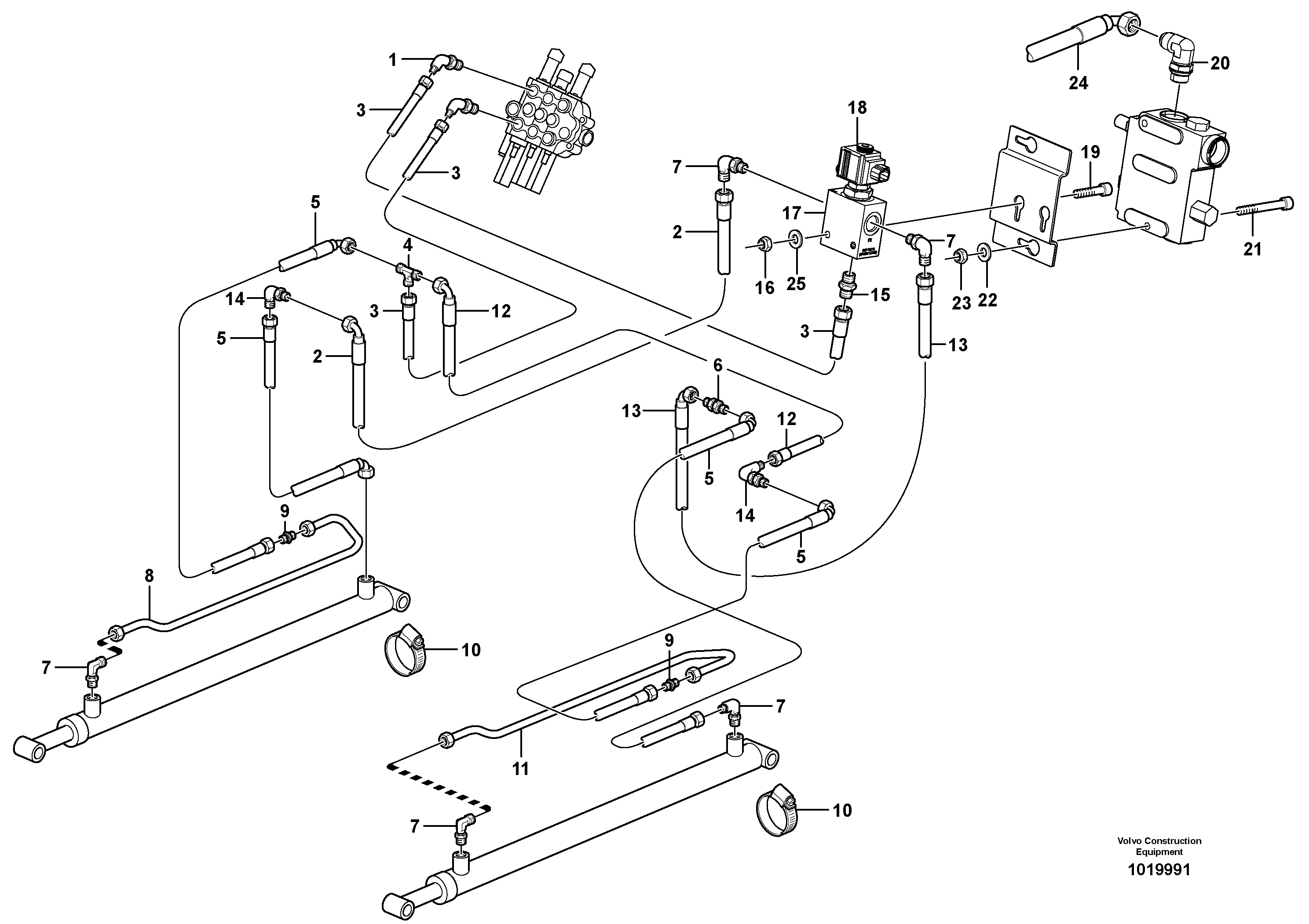 Схема запчастей Volvo MC60B - 56801 Loader arm hydraulic circuit (w/self level valve) MC60B