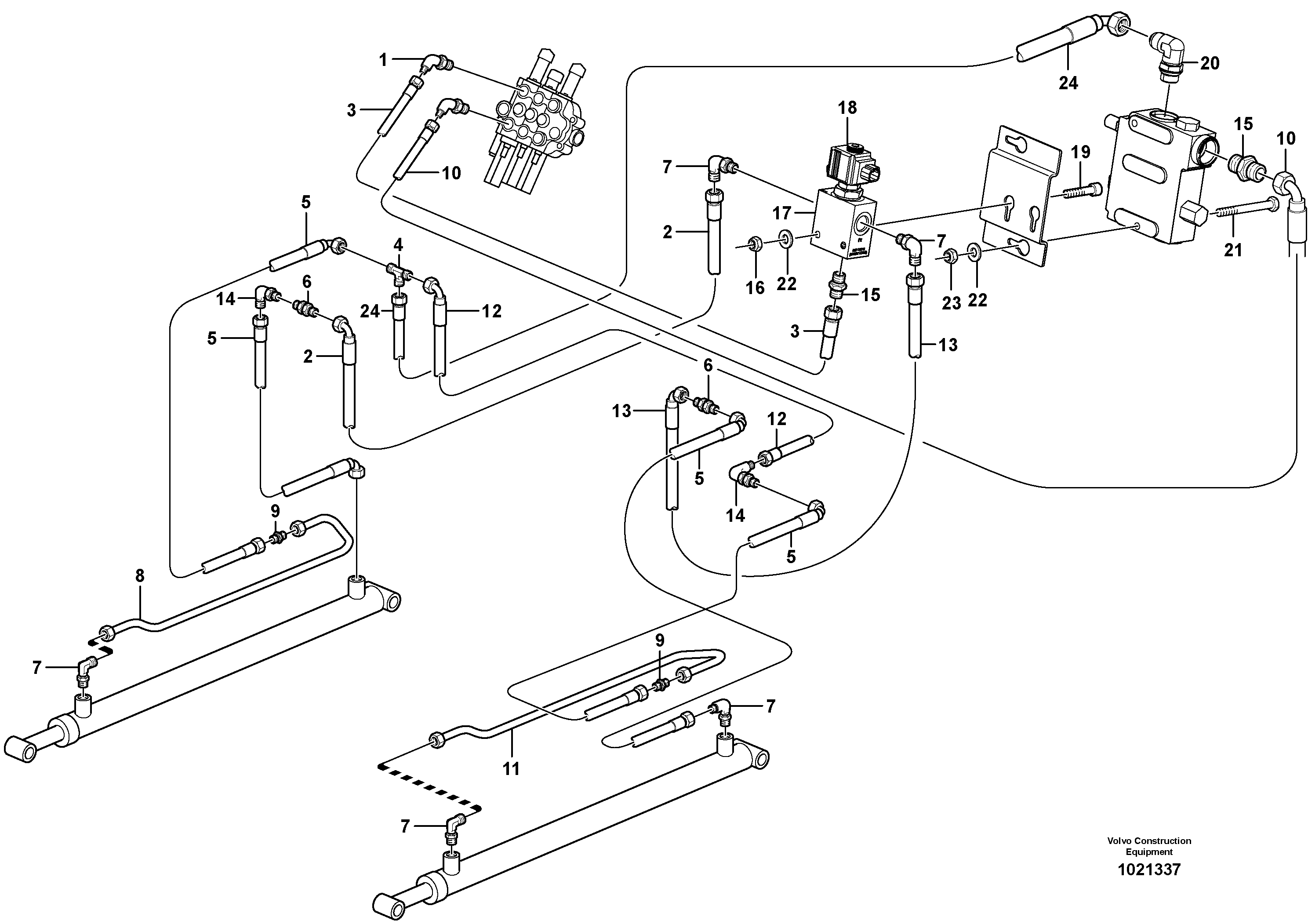 Схема запчастей Volvo MC70B - 60055 Loader arm hydraulic circuit (w/self level valve) MC70B