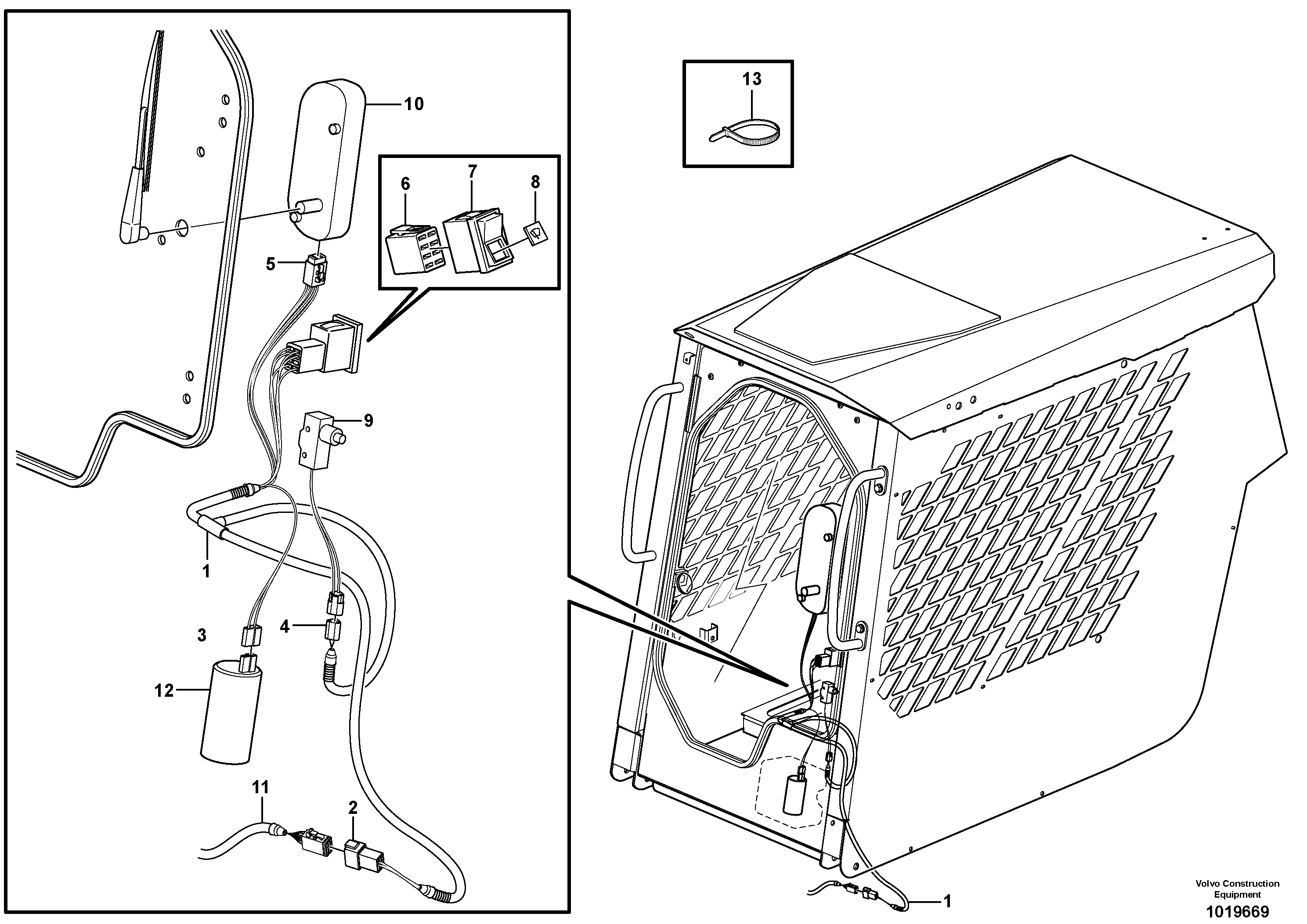 Схема запчастей Volvo MC90B - 8117 Cable harness door MC90B
