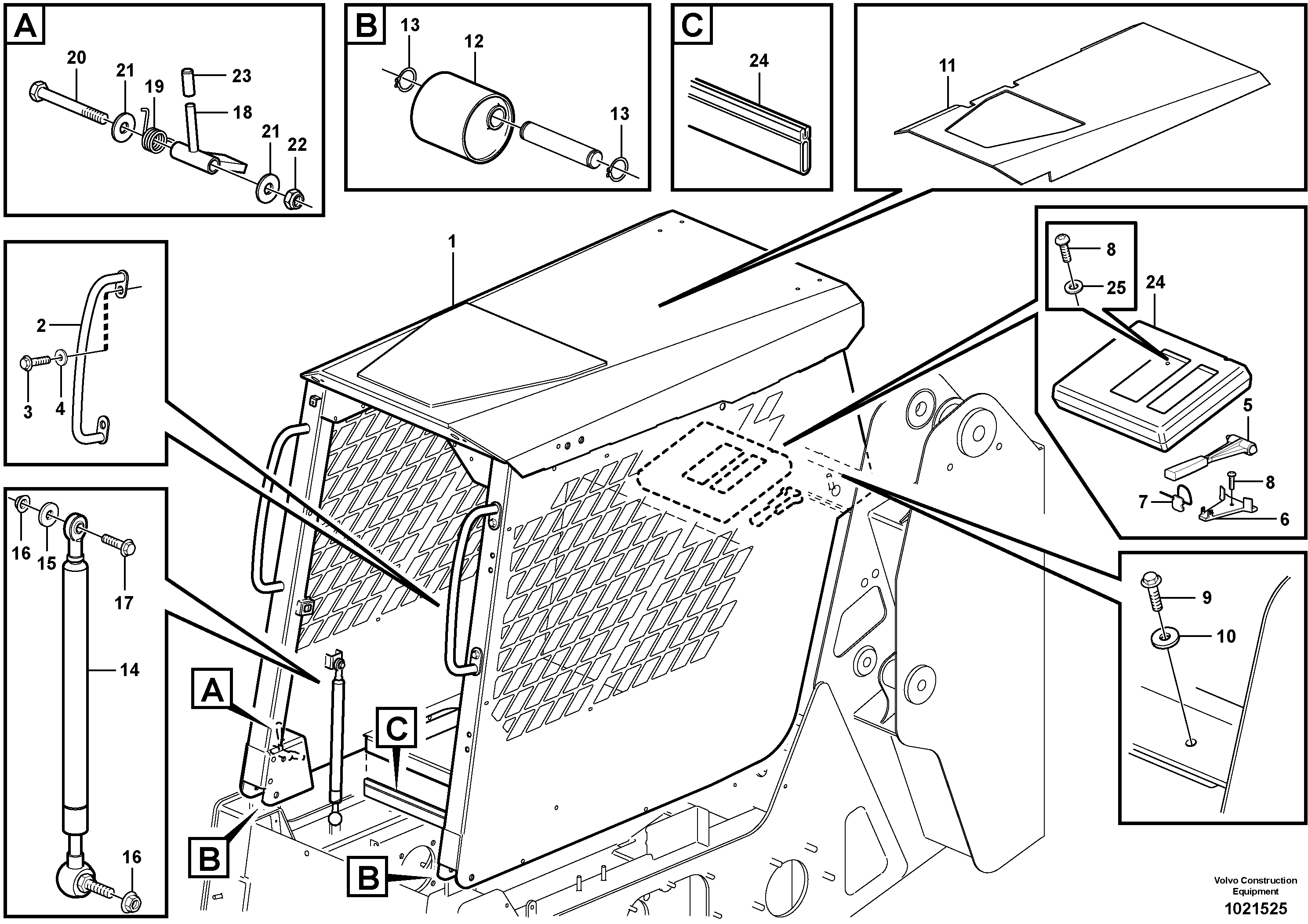 Схема запчастей Volvo MC90B - 11074 Cab body MC90B