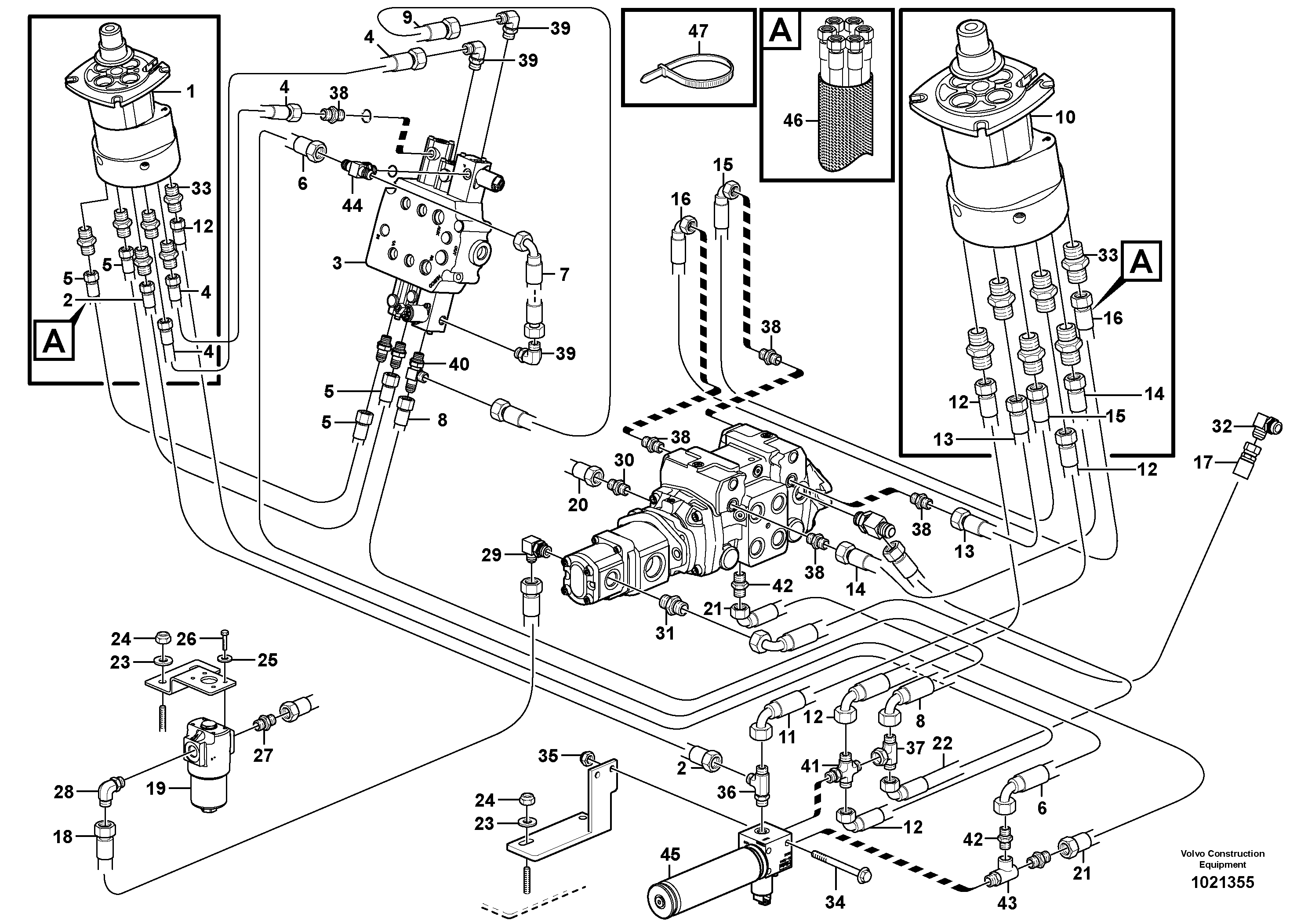Схема запчастей Volvo MC90B - 102961 Hydraulic system, single lever control, std MC90B