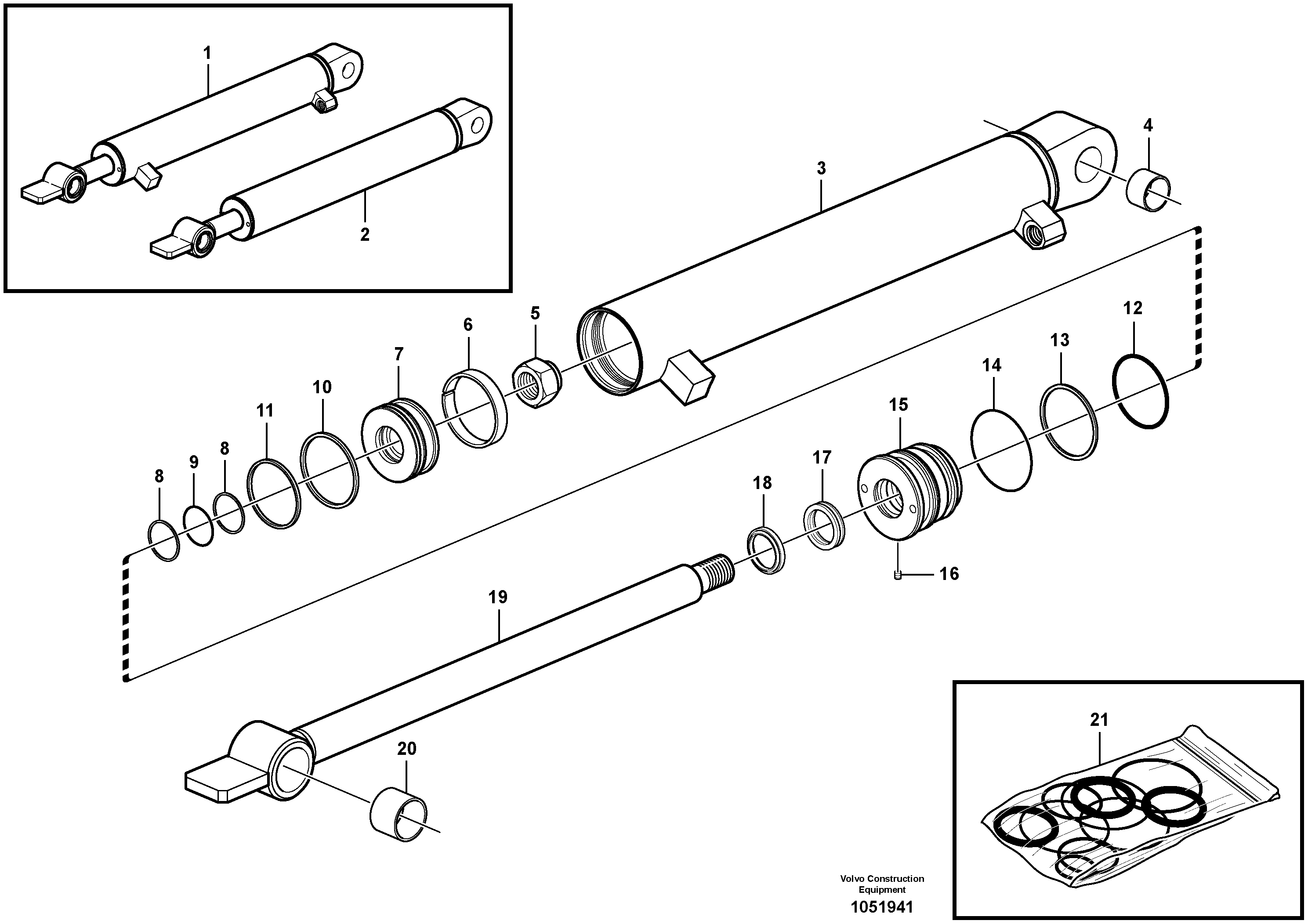 Схема запчастей Volvo MC90B - 8051 Hydraulic cylinder, tilting MC90B